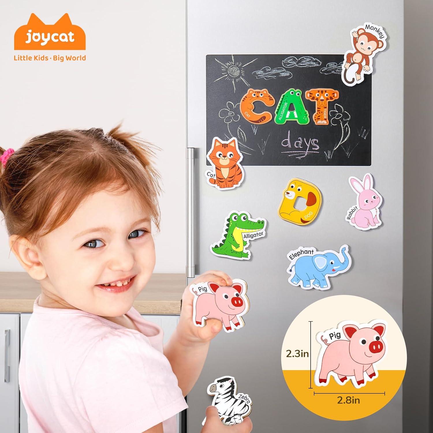 JoyCat Wooden Thick Alphabet Magnets for Toddlers Fridge Large Size Cute Animal Colorful ABC Magnetic Letters 26 Uppercase Letters 0-9 Numbers Toy Set for Kids Toddlers Preschool Learning Spelling(Letters+Animals)