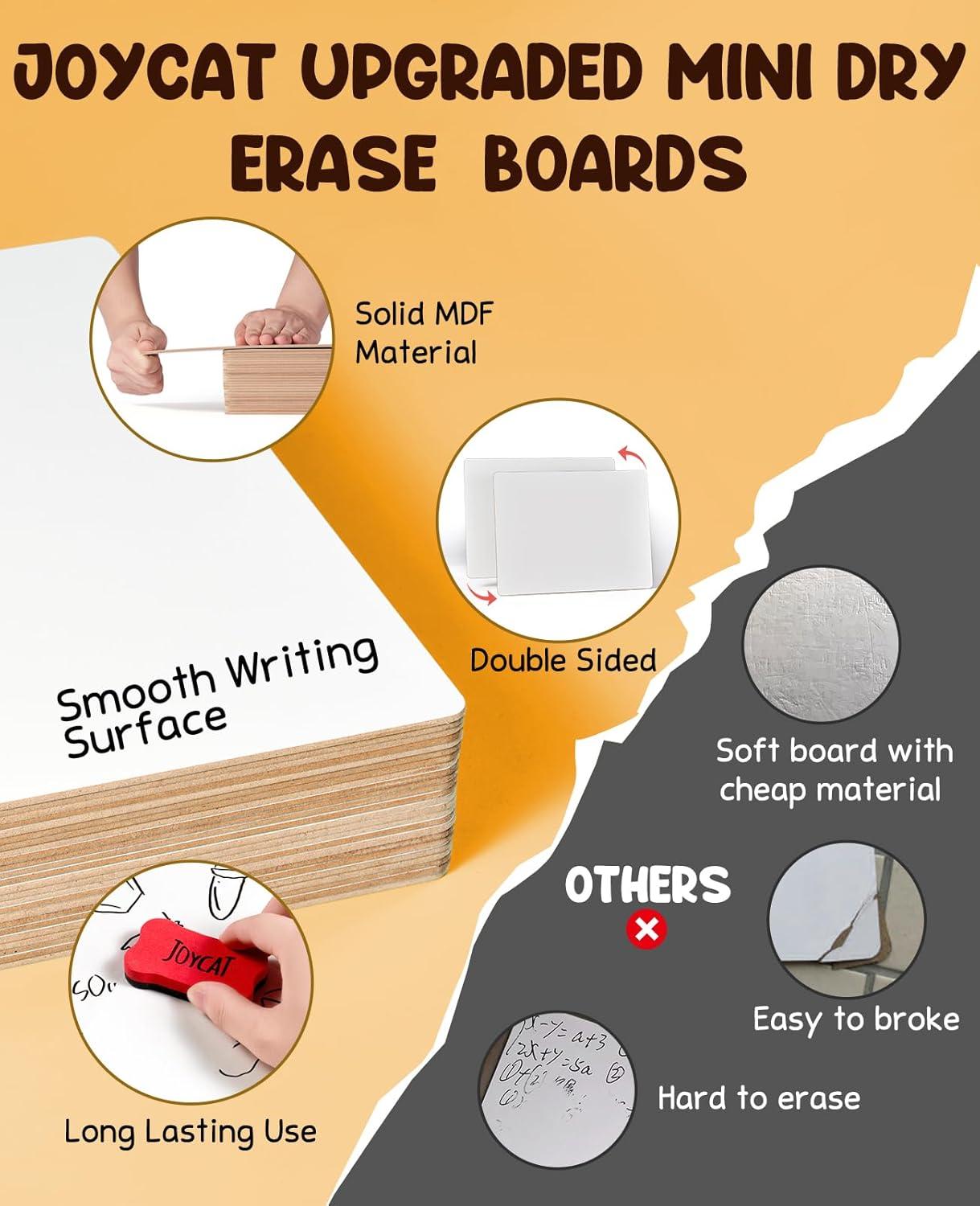 JoyCat Small Dry Erase Lap Boards for Students, 26 Pack 9″X12″ Double-Sided Mini WhiteBoard Classroom Set with 32 Pens and 32 Erasers, Bulk Packs of White Board for Teachers and School