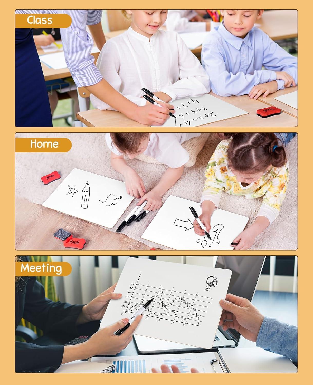 JoyCat Small Dry Erase Lap Boards for Students, 26 Pack 9″X12″ Double-Sided Mini WhiteBoard Classroom Set with 32 Pens and 32 Erasers, Bulk Packs of White Board for Teachers and School