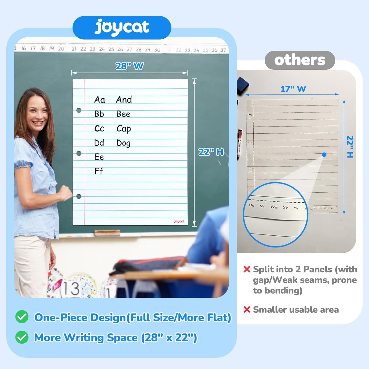 JoyCat Giant Magnetic Dry Erase Notebook Paper, 22″ L x 28″ H Handwriting Lined White Board for Classroom Must Haves,Whiteboard Accessories for Homeschool Teaching Supplies