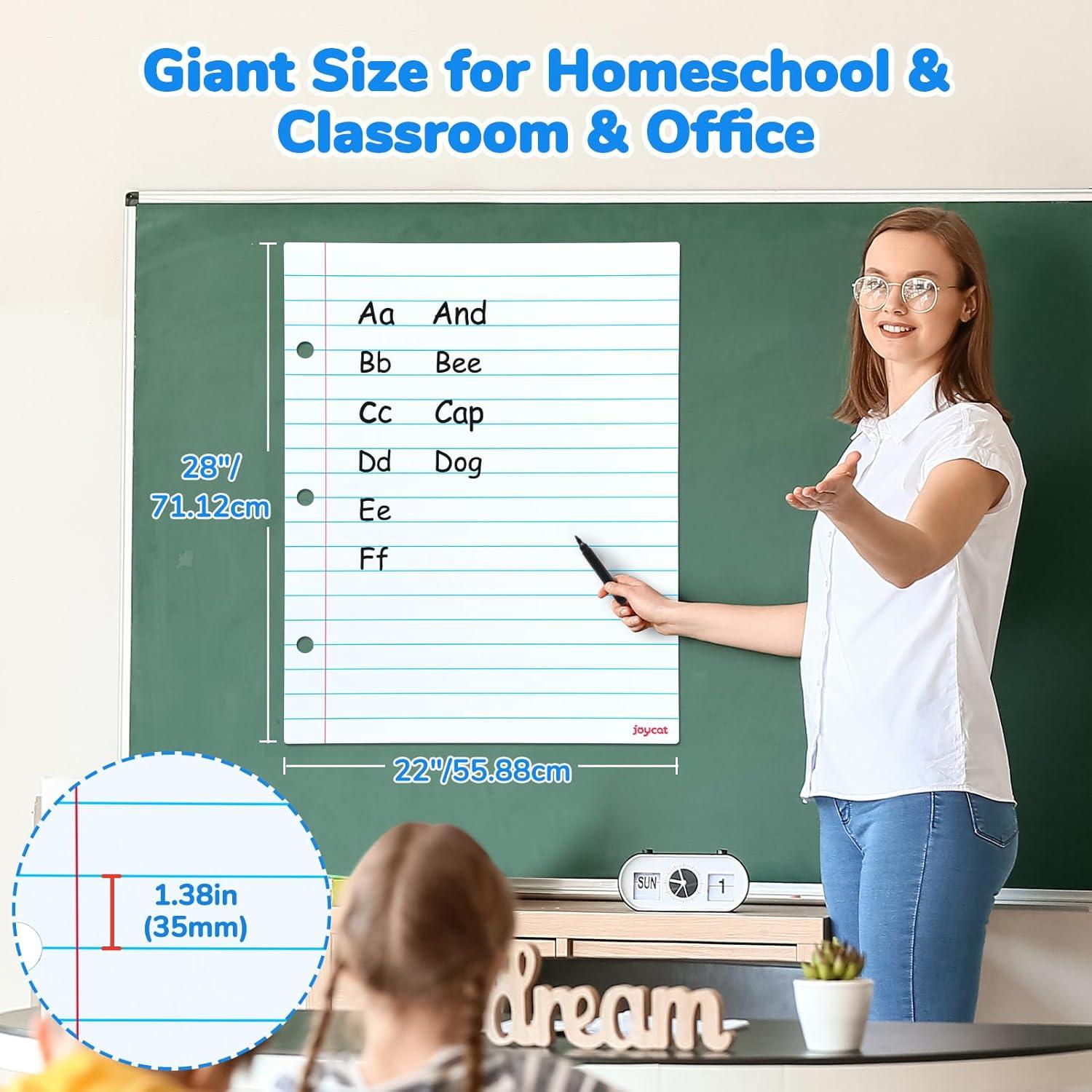 JoyCat Giant Magnetic Dry Erase Notebook Paper, 22″ L x 28″ H Handwriting Lined White Board for Classroom Must Haves,Whiteboard Accessories for Homeschool Teaching Supplies