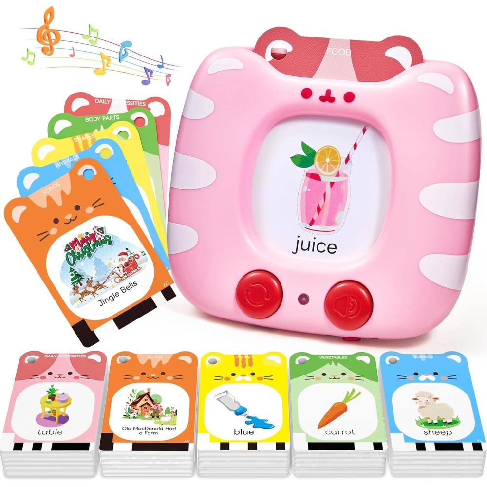 JoyCat Talking Flash Cards for Toddlers 3-5, 314 Words with Durable Thick Cards & Clear Audio, Easy to Slide in and Out, Speech Therapy Toys, Birthday Gifts for Boys Girls(314 Words-Pink)
