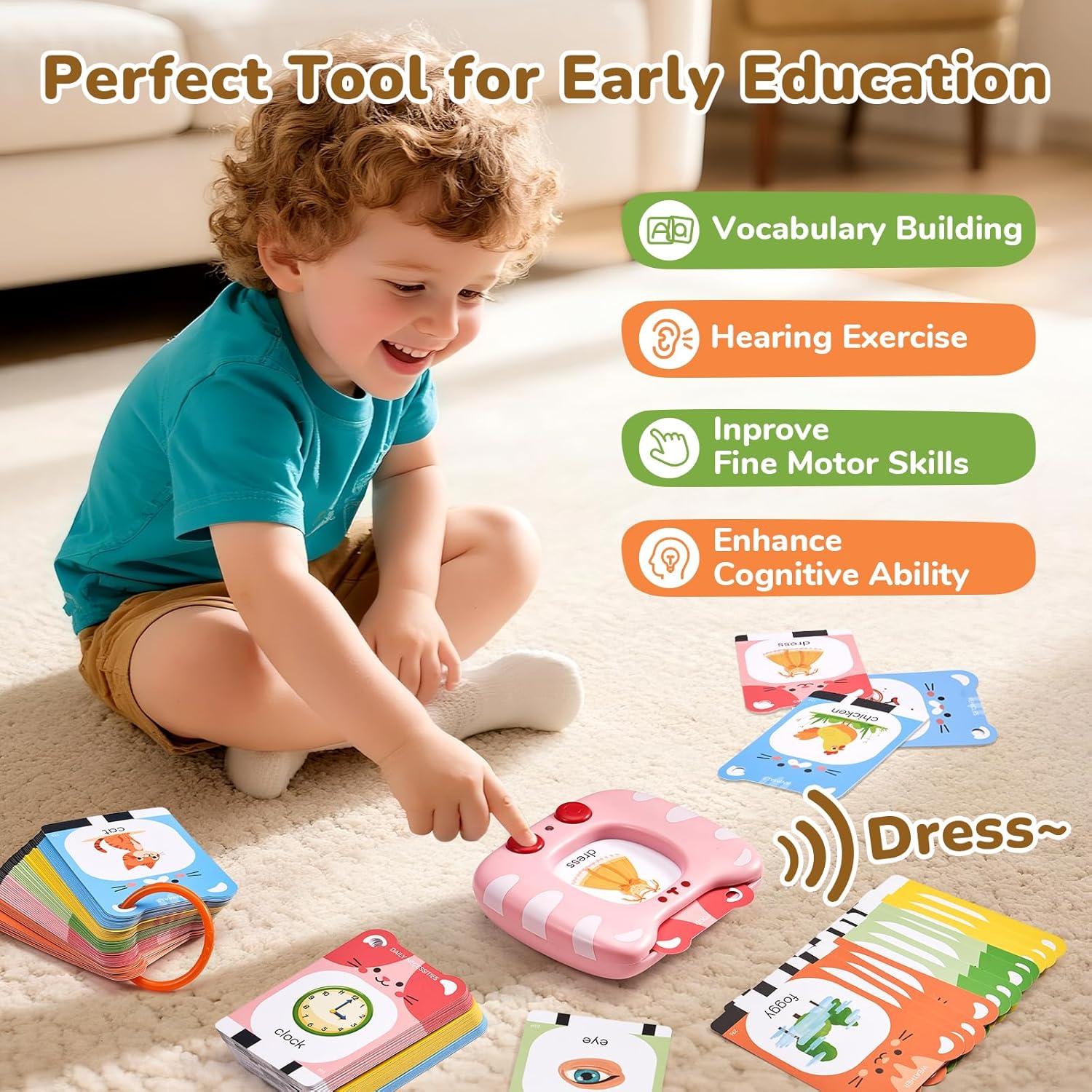 JoyCat Talking Flash Cards for Toddlers 3-5, 314 Words with Durable Thick Cards & Clear Audio, Easy to Slide in and Out, Speech Therapy Toys, Birthday Gifts for Boys Girls(314 Words-Pink)