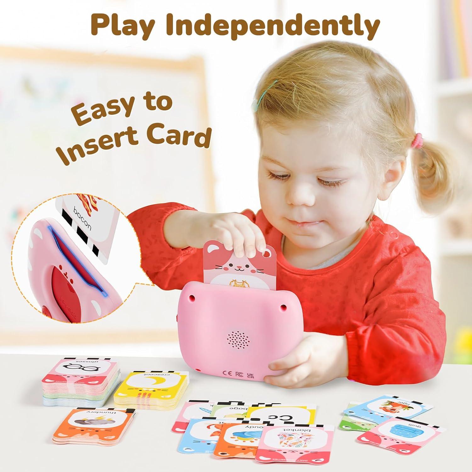 JoyCat Talking Flash Cards for Toddlers 3-5, 314 Words with Durable Thick Cards & Clear Audio, Easy to Slide in and Out, Speech Therapy Toys, Birthday Gifts for Boys Girls(314 Words-Pink)