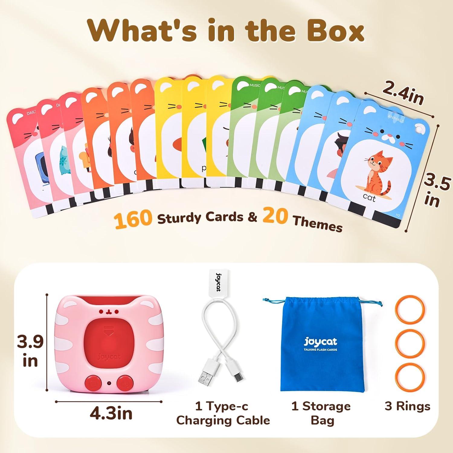 JoyCat Talking Flash Cards for Toddlers 3-5, 314 Words with Durable Thick Cards & Clear Audio, Easy to Slide in and Out, Speech Therapy Toys, Birthday Gifts for Boys Girls(314 Words-Pink)