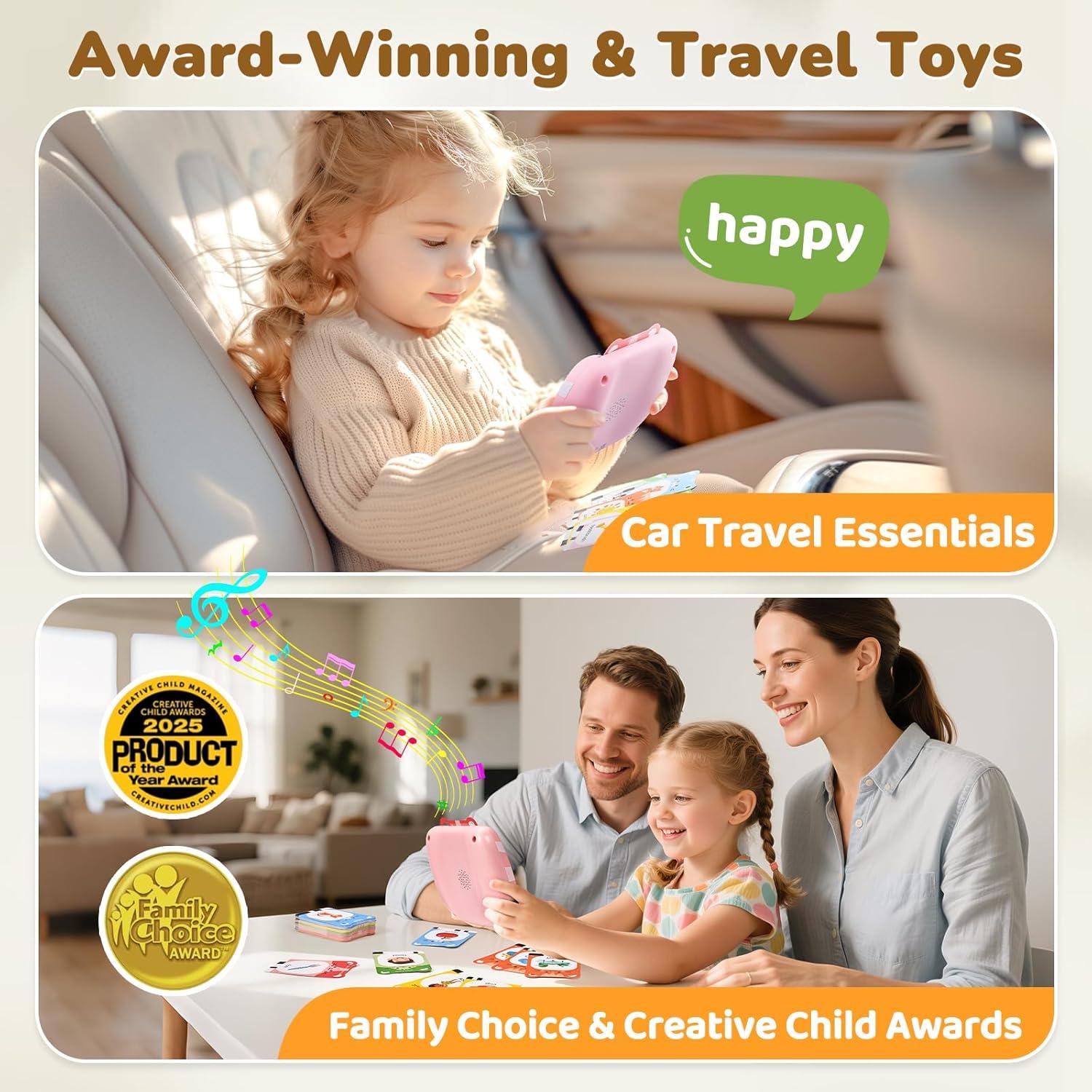 JoyCat Talking Flash Cards for Toddlers 3-5, 314 Words with Durable Thick Cards & Clear Audio, Easy to Slide in and Out, Speech Therapy Toys, Birthday Gifts for Boys Girls(314 Words-Pink)