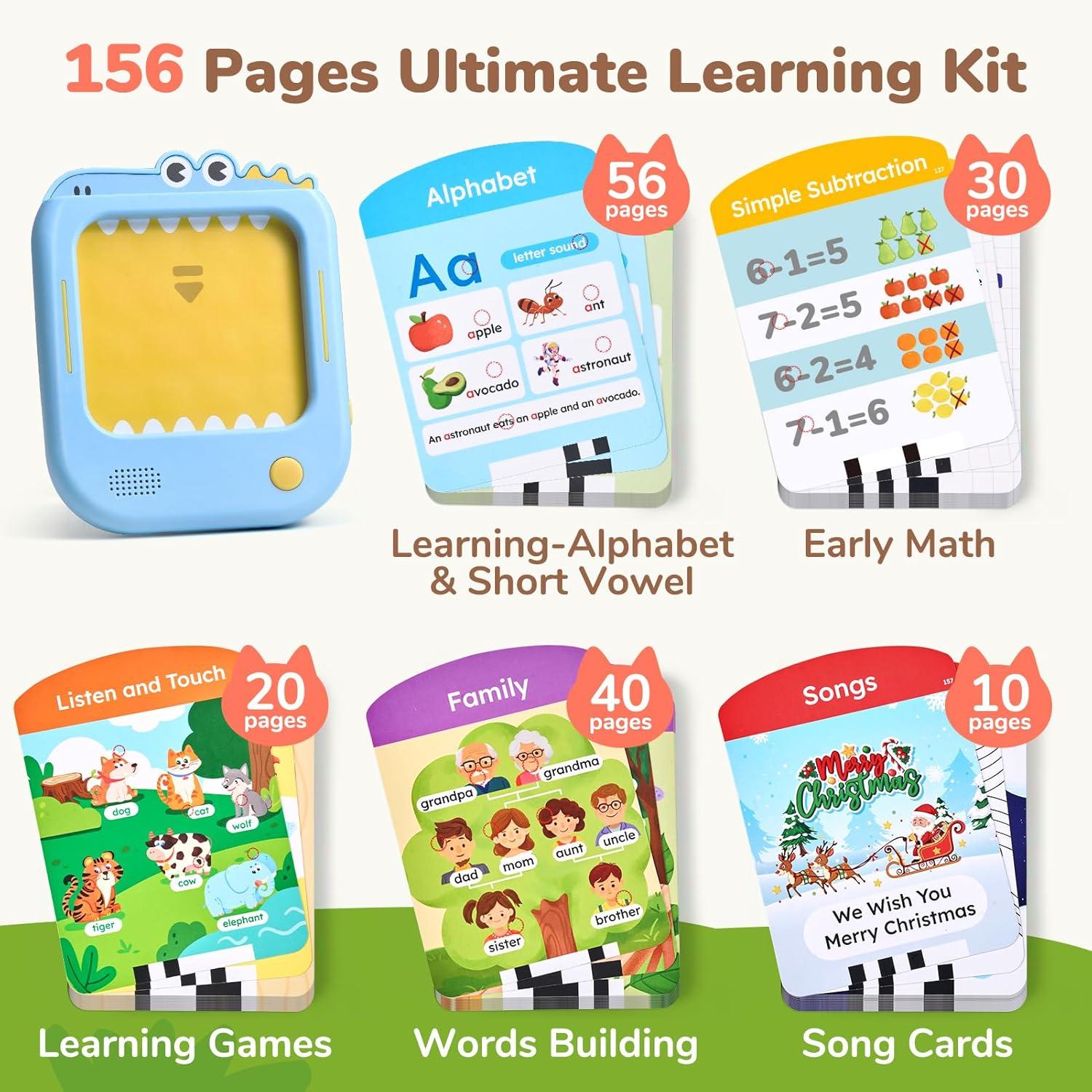 JoyCat Bilingual Kids Learning Tablet, English & Spanish Talking Flash Cards with 106 Pages, 20 Interactive Games, Montessori Learning Toy for Alphabet, Words, Numbers & Songs, Gift for Toddlers 2-6(Blue-English)