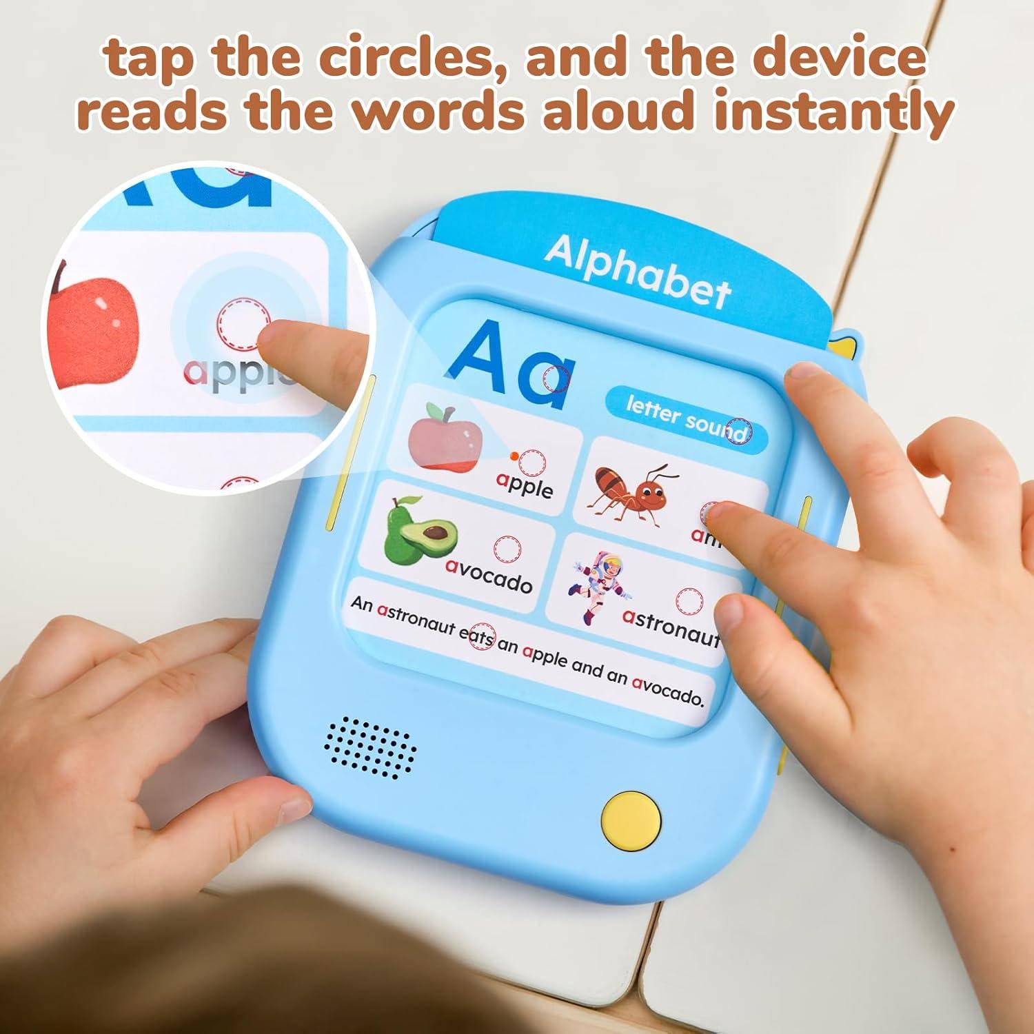 JoyCat Bilingual Kids Learning Tablet, English & Spanish Talking Flash Cards with 106 Pages, 20 Interactive Games, Montessori Learning Toy for Alphabet, Words, Numbers & Songs, Gift for Toddlers 2-6(Blue-English)