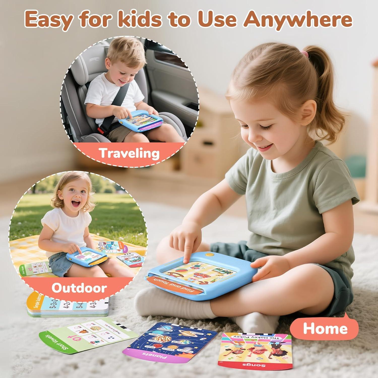 JoyCat Bilingual Kids Learning Tablet, English & Spanish Talking Flash Cards with 106 Pages, 20 Interactive Games, Montessori Learning Toy for Alphabet, Words, Numbers & Songs, Gift for Toddlers 2-6(Blue-English)