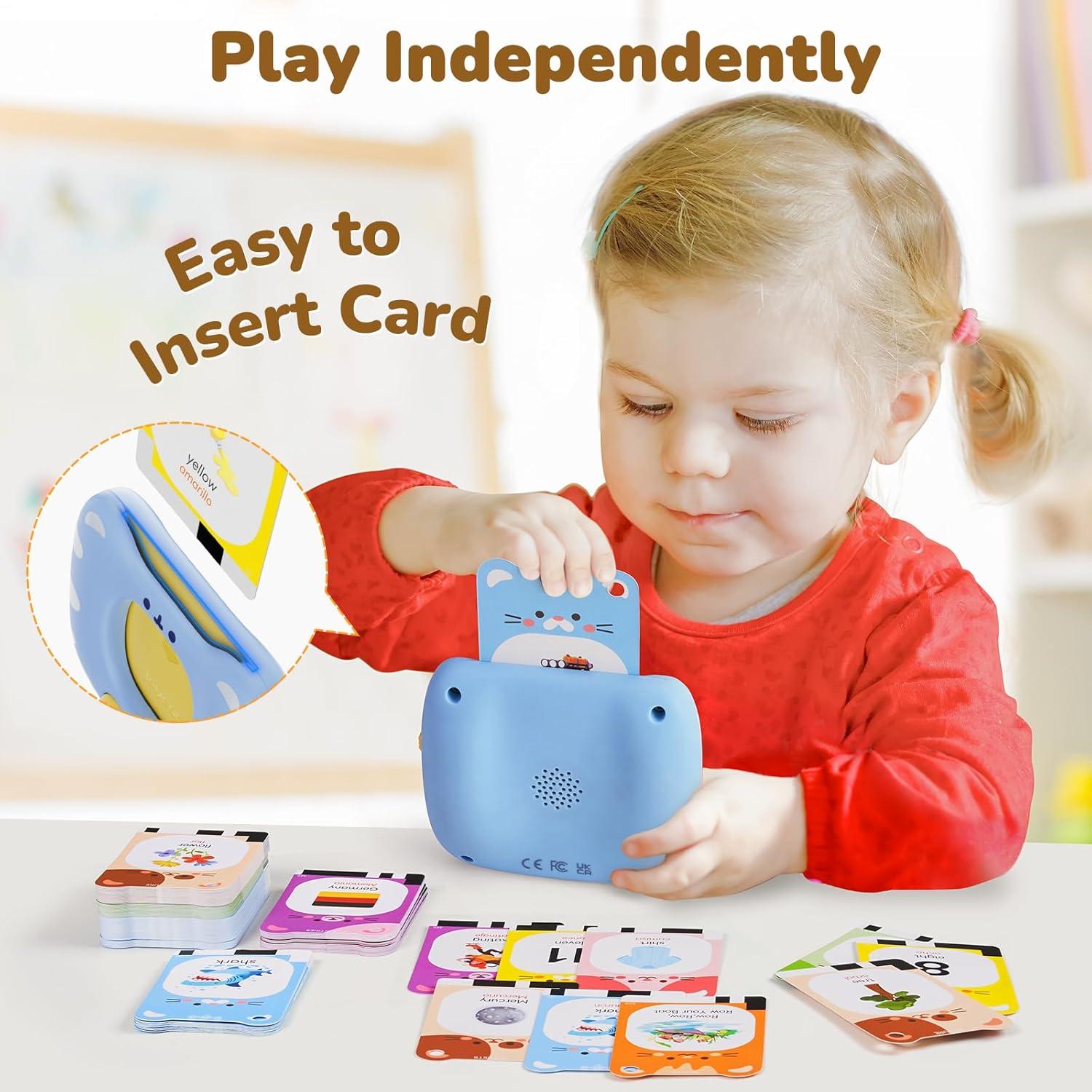 JoyCat Talking Flash Cards for Toddlers 3-5, 314 Words with Durable Thick Cards & Clear Audio, Easy to Slide in and Out, Speech Therapy Toys, Birthday Gifts for Boys Girls(454 Words Bilingual-Blue)