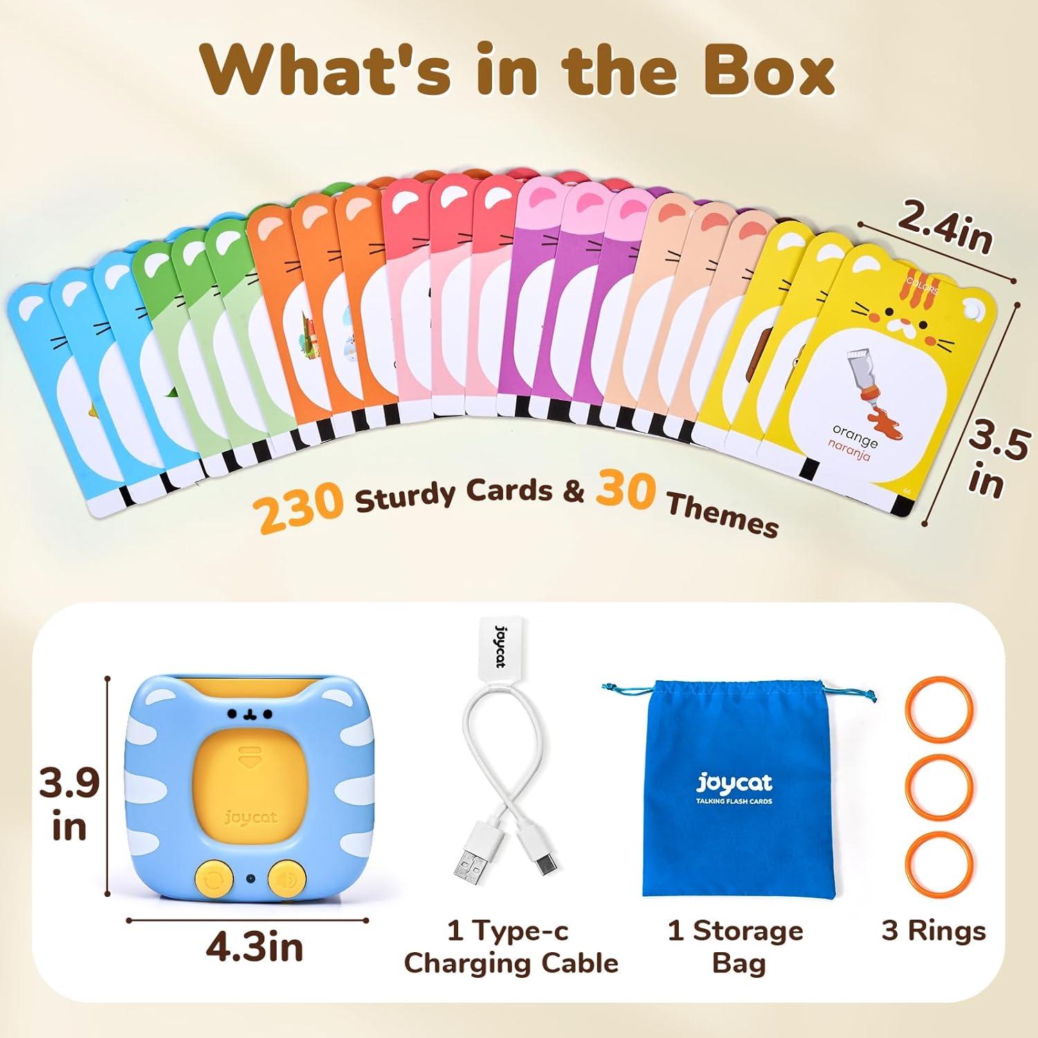 JoyCat Talking Flash Cards for Toddlers 3-5, 314 Words with Durable Thick Cards & Clear Audio, Easy to Slide in and Out, Speech Therapy Toys, Birthday Gifts for Boys Girls(454 Words Bilingual-Blue)