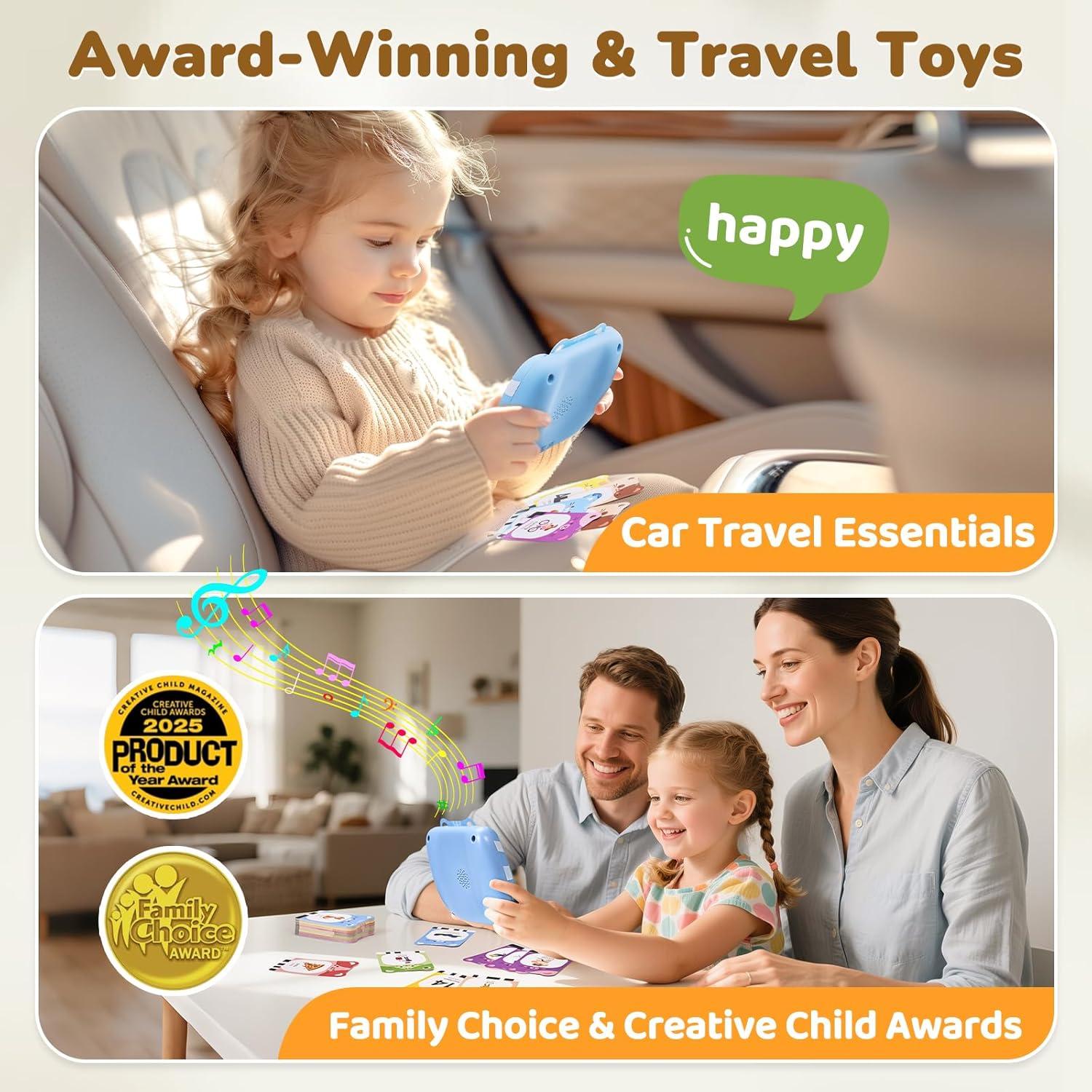 JoyCat Talking Flash Cards for Toddlers 3-5, 314 Words with Durable Thick Cards & Clear Audio, Easy to Slide in and Out, Speech Therapy Toys, Birthday Gifts for Boys Girls(454 Words Bilingual-Blue)