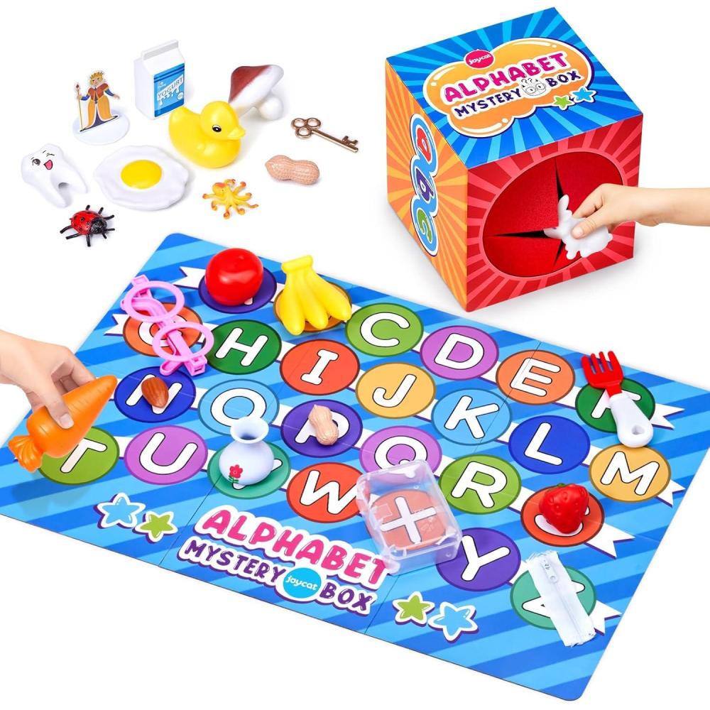 JoyCat Mystery Alphabet Box for Kids 52 PCS Letters Sorting Matching Game Activities Letter Sounds Fine Motor Learning Toys for Preschool Kindergarten Classroom – Easter Basket Stuffers Gifts for Kids(26PCS English Mystery Box)