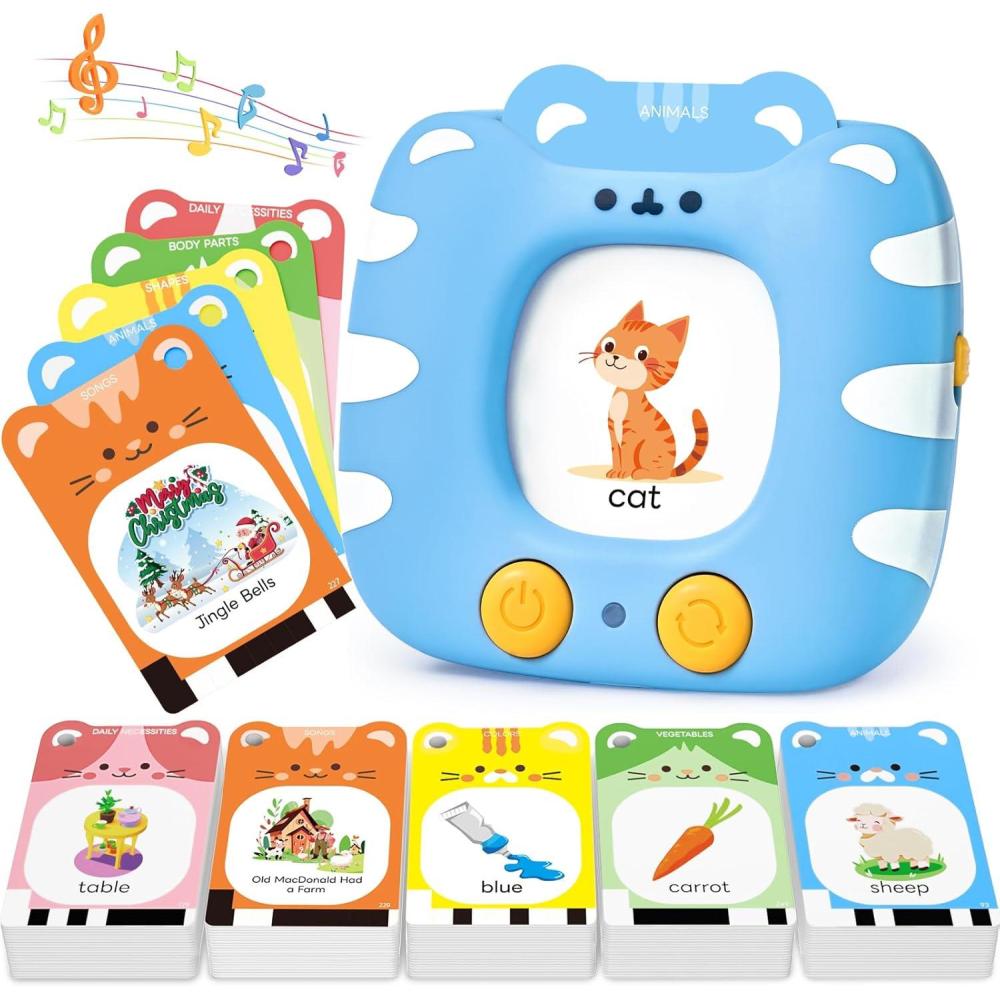 JoyCat Talking Flash Cards for Toddlers 1-5 Clear Voice & Thick Cards & Easy to Slide in and Out, Independent Play & Speech Development Toys, 16 Topics Cards, Medium