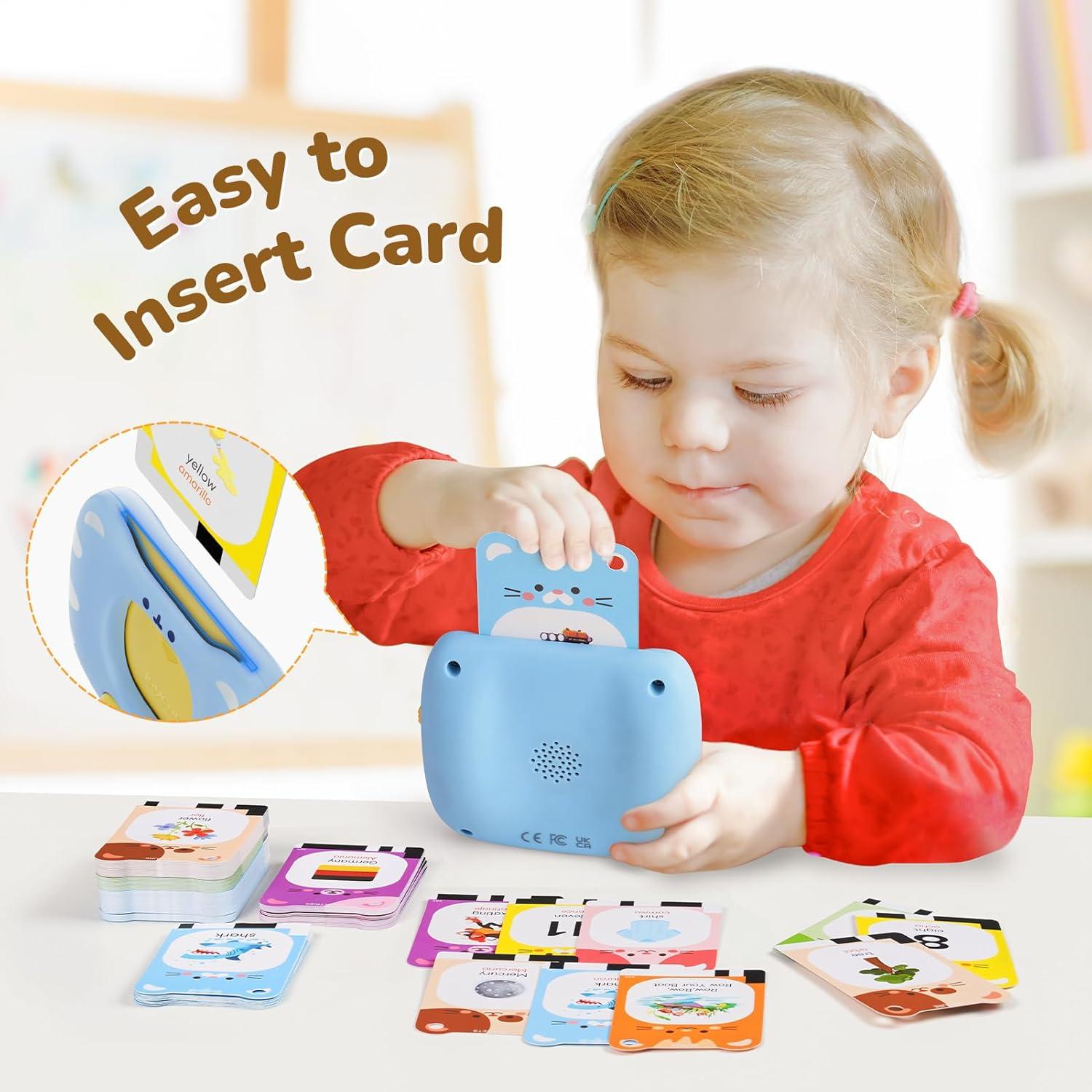 JoyCat Talking Flash Cards for Toddlers 1-5 Clear Voice & Thick Cards & Easy to Slide in and Out, Independent Play & Speech Development Toys, 16 Topics Cards, Medium