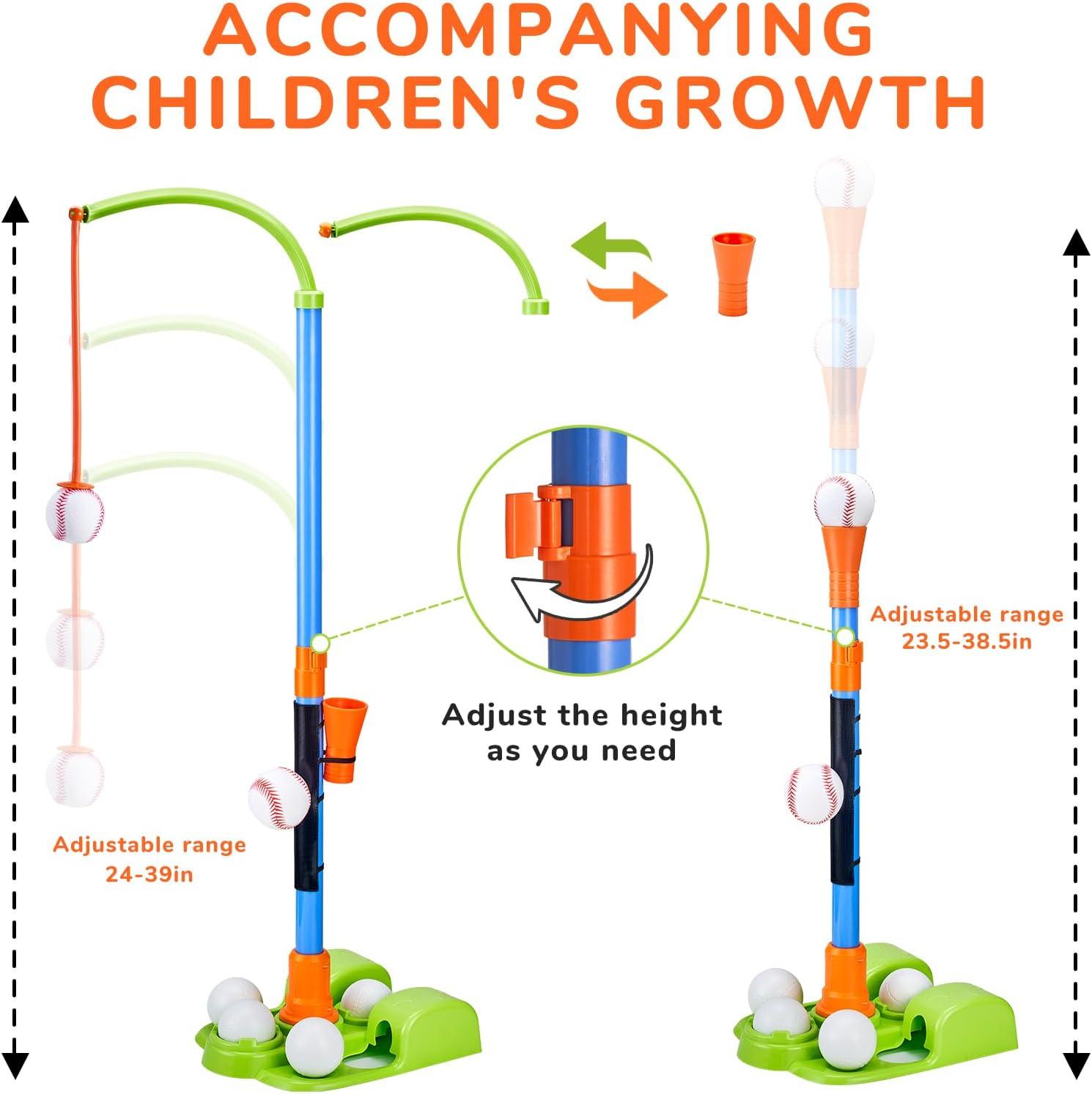 JoyCat 3-in-1 T Ball Set for Kids 3-5,Toddler Baseball Set-T Ball Stand,Hanging Tee,Auto Launcher,6 Balls-Adjustable Height Sports&Outdoor/Indoor Toys for 3 4 5 6 7 8 Year Old Boy Girl Birthday Gift
