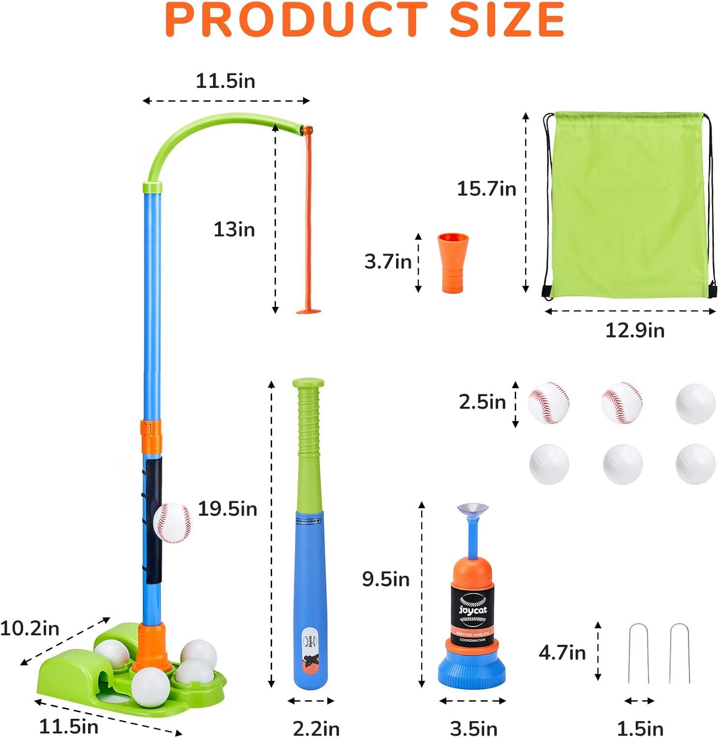 JoyCat 3-in-1 T Ball Set for Kids 3-5,Toddler Baseball Set-T Ball Stand,Hanging Tee,Auto Launcher,6 Balls-Adjustable Height Sports&Outdoor/Indoor Toys for 3 4 5 6 7 8 Year Old Boy Girl Birthday Gift