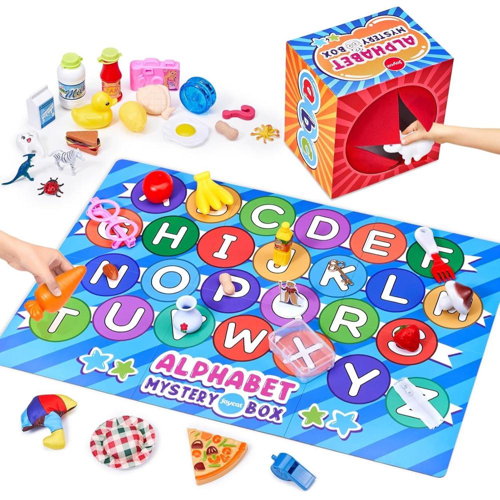 JoyCat Mystery Alphabet Box for Kids 52 PCS Letters Sorting Matching Game Activities Letter Sounds Fine Motor Learning Toys for Preschool Kindergarten Classroom – Easter Basket Stuffers Gifts for Kids(52PCS English Mystery Box)
