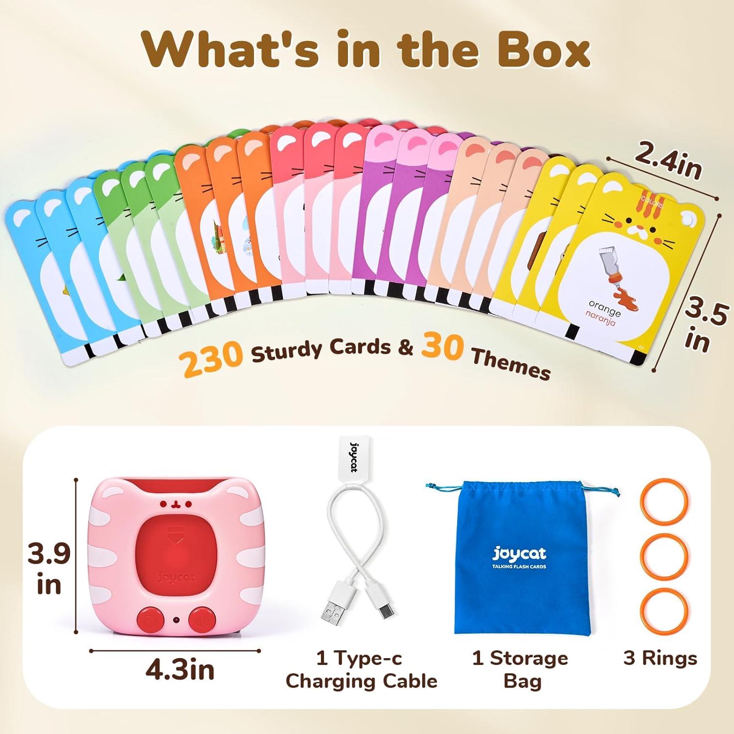 JoyCat Talking Flash Cards for Toddlers 3-5, 314 Words with Durable Thick Cards & Clear Audio, Easy to Slide in and Out, Speech Therapy Toys, Birthday Gifts for Boys Girls(454 Words Bilingual-Pink)