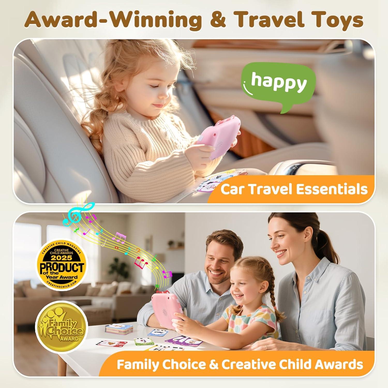 JoyCat Talking Flash Cards for Toddlers 3-5, 314 Words with Durable Thick Cards & Clear Audio, Easy to Slide in and Out, Speech Therapy Toys, Birthday Gifts for Boys Girls(454 Words Bilingual-Pink)