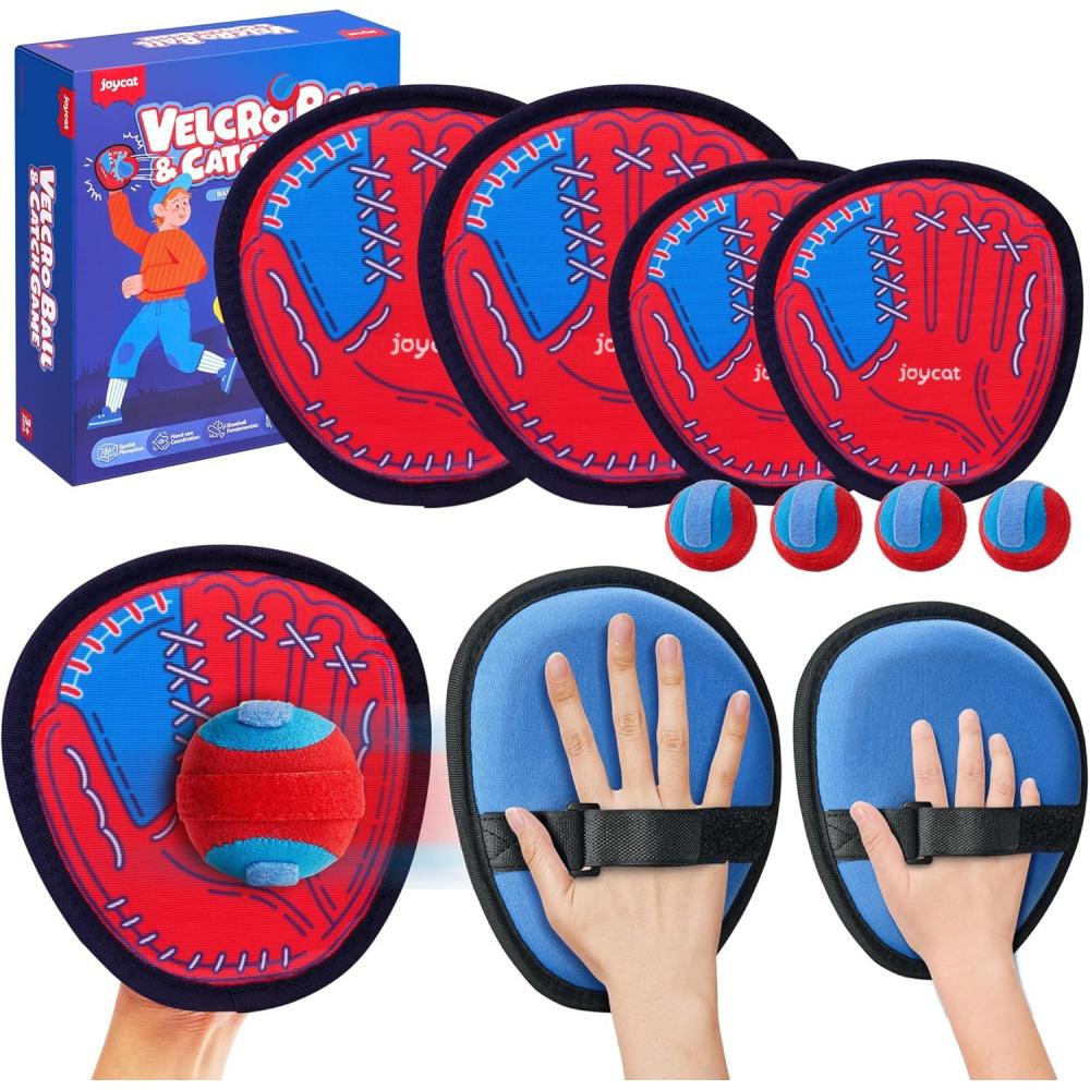 JoyCat Toss and Catch Ball Game for Kids,2 Paddles Outdoor Toys for Family Camping, Beach&Yard Games,Toddler Baseball Glove&Sticky Ball Set,Easter Basket Stuffers Birthday Gift for Boys Girls Age 3-12(2 Kid Paddles 2 Adult Paddles)
