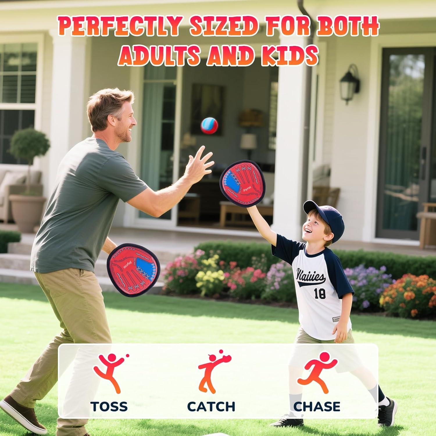 JoyCat Toss and Catch Ball Game for Kids,2 Paddles Outdoor Toys for Family Camping, Beach&Yard Games,Toddler Baseball Glove&Sticky Ball Set,Easter Basket Stuffers Birthday Gift for Boys Girls Age 3-12(2 Kid Paddles 2 Adult Paddles)