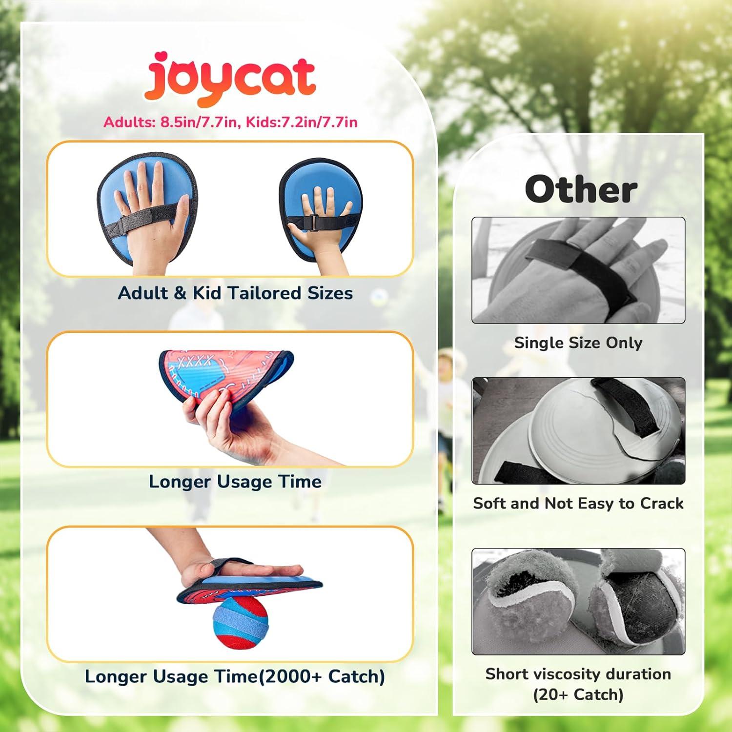 JoyCat Toss and Catch Ball Game for Kids,2 Paddles Outdoor Toys for Family Camping, Beach&Yard Games,Toddler Baseball Glove&Sticky Ball Set,Easter Basket Stuffers Birthday Gift for Boys Girls Age 3-12(2 Kid Paddles 2 Adult Paddles)