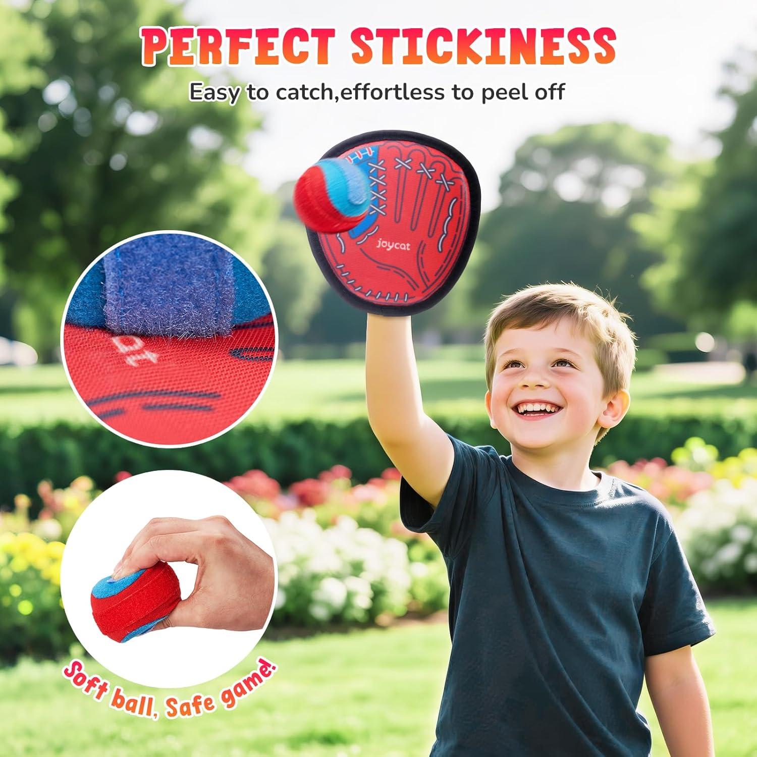 JoyCat Toss and Catch Ball Game for Kids,2 Paddles Outdoor Toys for Family Camping, Beach&Yard Games,Toddler Baseball Glove&Sticky Ball Set,Easter Basket Stuffers Birthday Gift for Boys Girls Age 3-12(2 Kid Paddles 2 Adult Paddles)