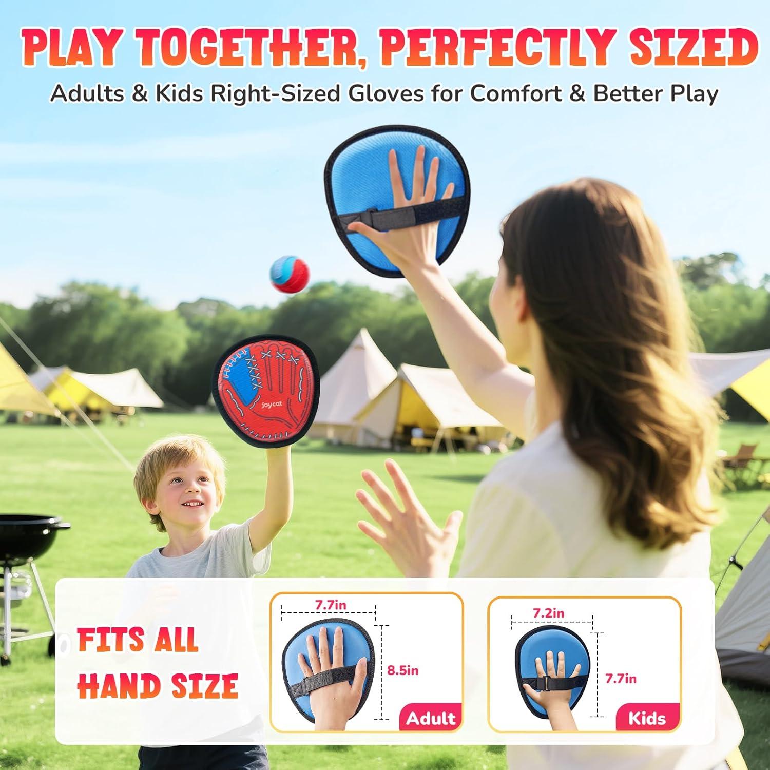 JoyCat Toss and Catch Ball Game for Kids,2 Paddles Outdoor Toys for Family Camping, Beach&Yard Games,Toddler Baseball Glove&Sticky Ball Set,Easter Basket Stuffers Birthday Gift for Boys Girls Age 3-12(2 Kid Paddles 2 Adult Paddles)