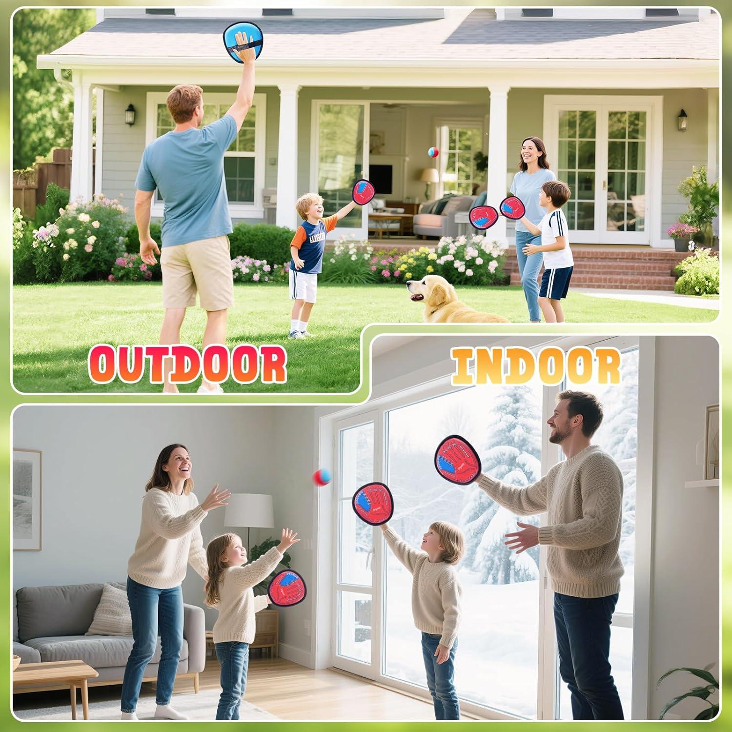 JoyCat Toss and Catch Ball Game for Kids,2 Paddles Outdoor Toys for Family Camping, Beach&Yard Games,Toddler Baseball Glove&Sticky Ball Set,Easter Basket Stuffers Birthday Gift for Boys Girls Age 3-12(2 Kid Paddles 2 Adult Paddles)