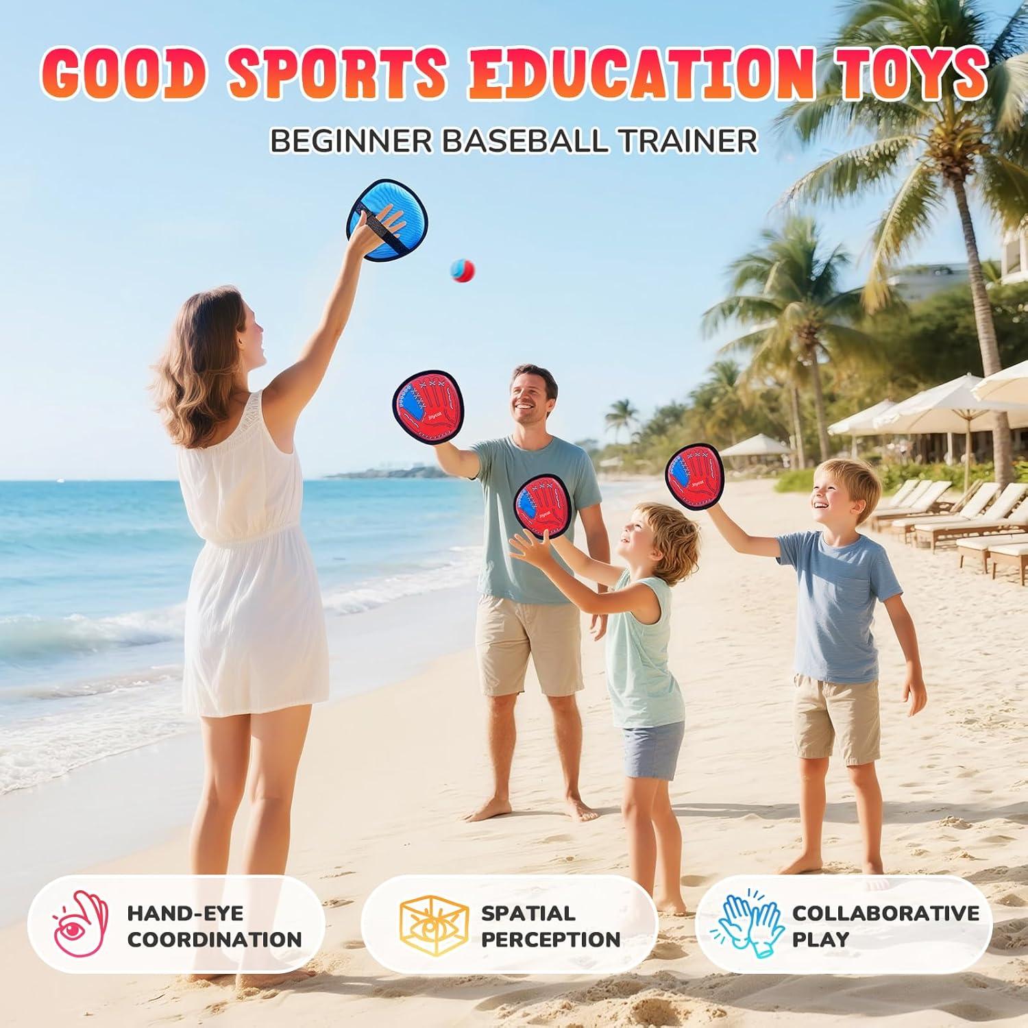 JoyCat Toss and Catch Ball Game for Kids,2 Paddles Outdoor Toys for Family Camping, Beach&Yard Games,Toddler Baseball Glove&Sticky Ball Set,Easter Basket Stuffers Birthday Gift for Boys Girls Age 3-12(2 Kid Paddles 2 Adult Paddles)