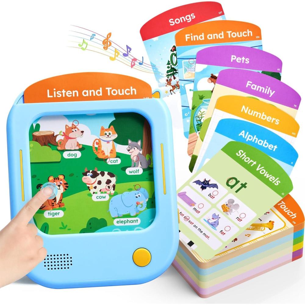 JoyCat Kids Learning Tablet: 156 Pages Tap-to-Read Flash Cards with 20 Listen & Find Games, Montessori Toy for Alphabet, Phonics, Words, Simple Math, Colors, Shapes & Songs – Autism Gifts (Ages 2-6)(Blue-English)