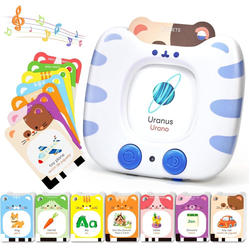 JoyCat Talking Flash Cards for Toddlers 3-5, 314 Words with Durable Thick Cards & Clear Audio, Easy to Slide in and Out, Speech Therapy Toys, Birthday Gifts for Boys Girls(454 Words Bilingual-White)