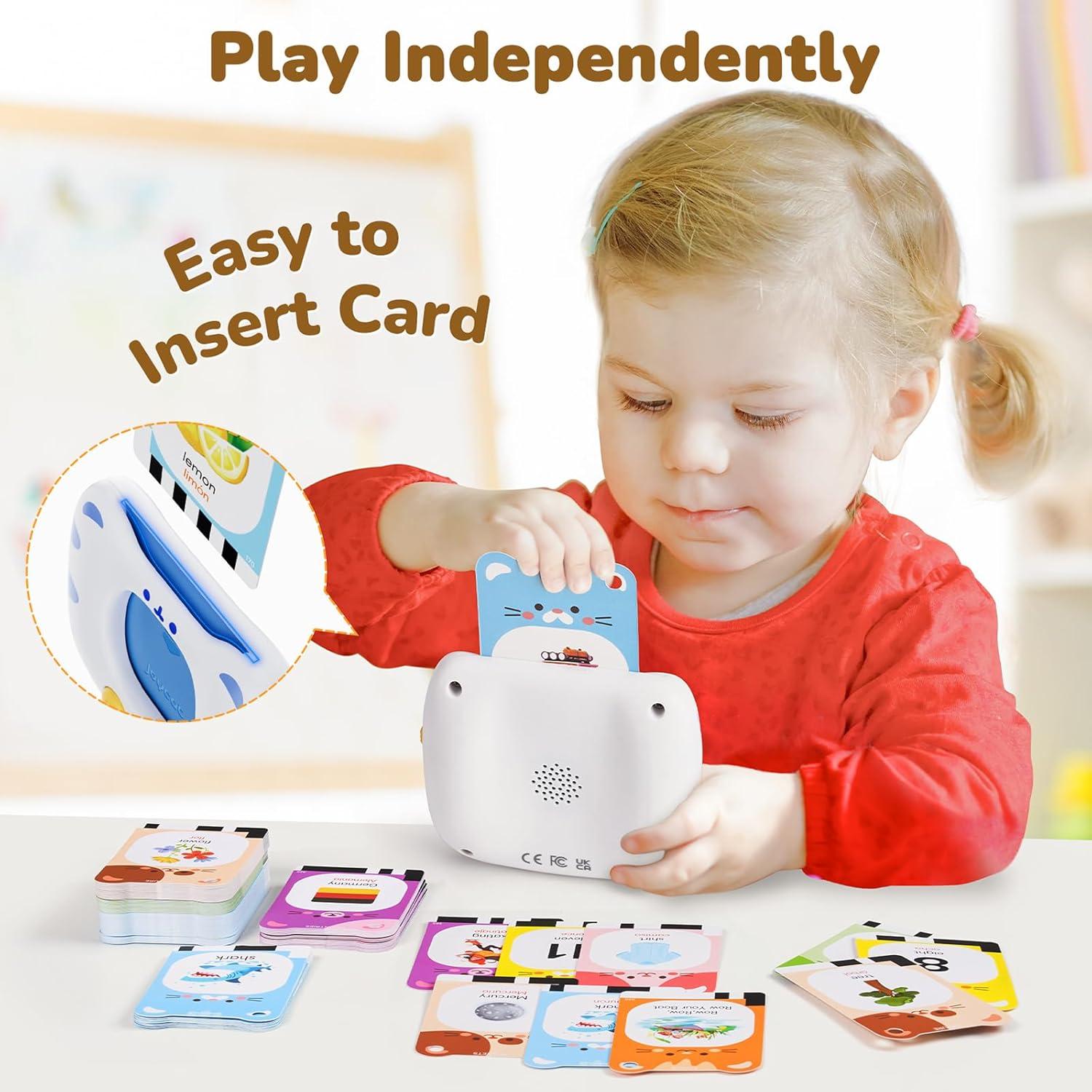 JoyCat Talking Flash Cards for Toddlers 3-5, 314 Words with Durable Thick Cards & Clear Audio, Easy to Slide in and Out, Speech Therapy Toys, Birthday Gifts for Boys Girls(454 Words Bilingual-White)