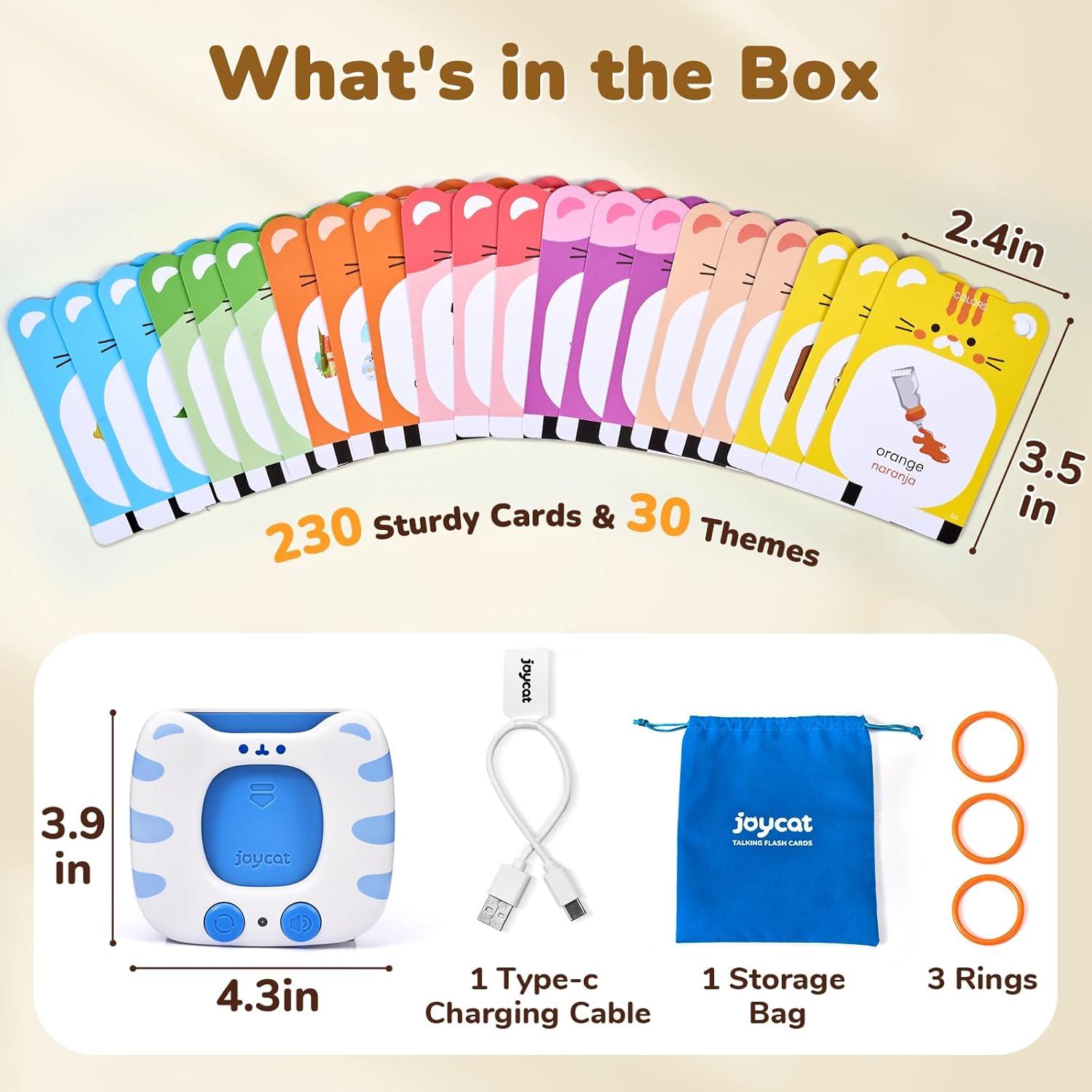 JoyCat Talking Flash Cards for Toddlers 3-5, 314 Words with Durable Thick Cards & Clear Audio, Easy to Slide in and Out, Speech Therapy Toys, Birthday Gifts for Boys Girls(454 Words Bilingual-White)