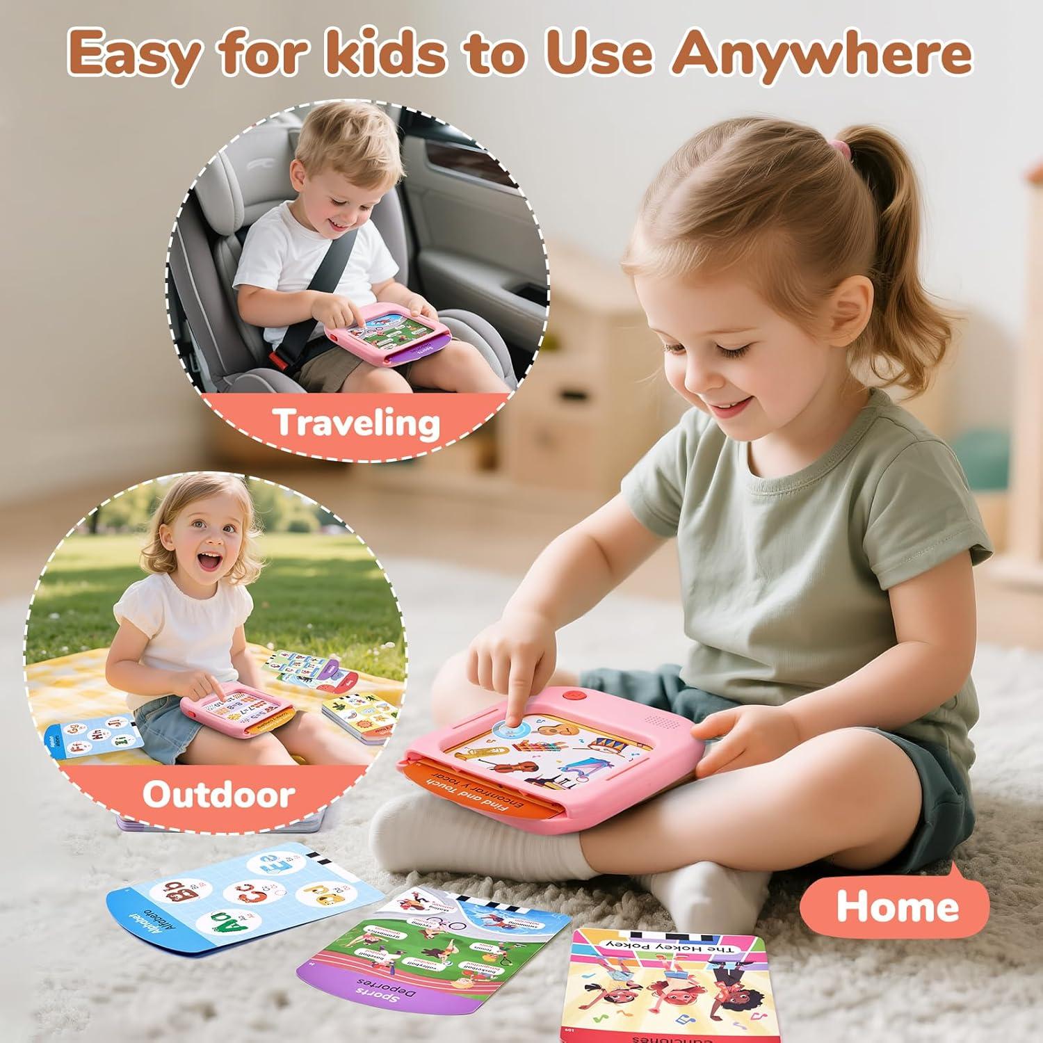 JoyCat Bilingual Kids Learning Tablet, English & Spanish Talking Flash Cards with 106 Pages, 20 Interactive Games, Montessori Learning Toy for Alphabet, Words, Numbers & Songs, Gift for Toddlers 2-6(Pink-English&Spanish)