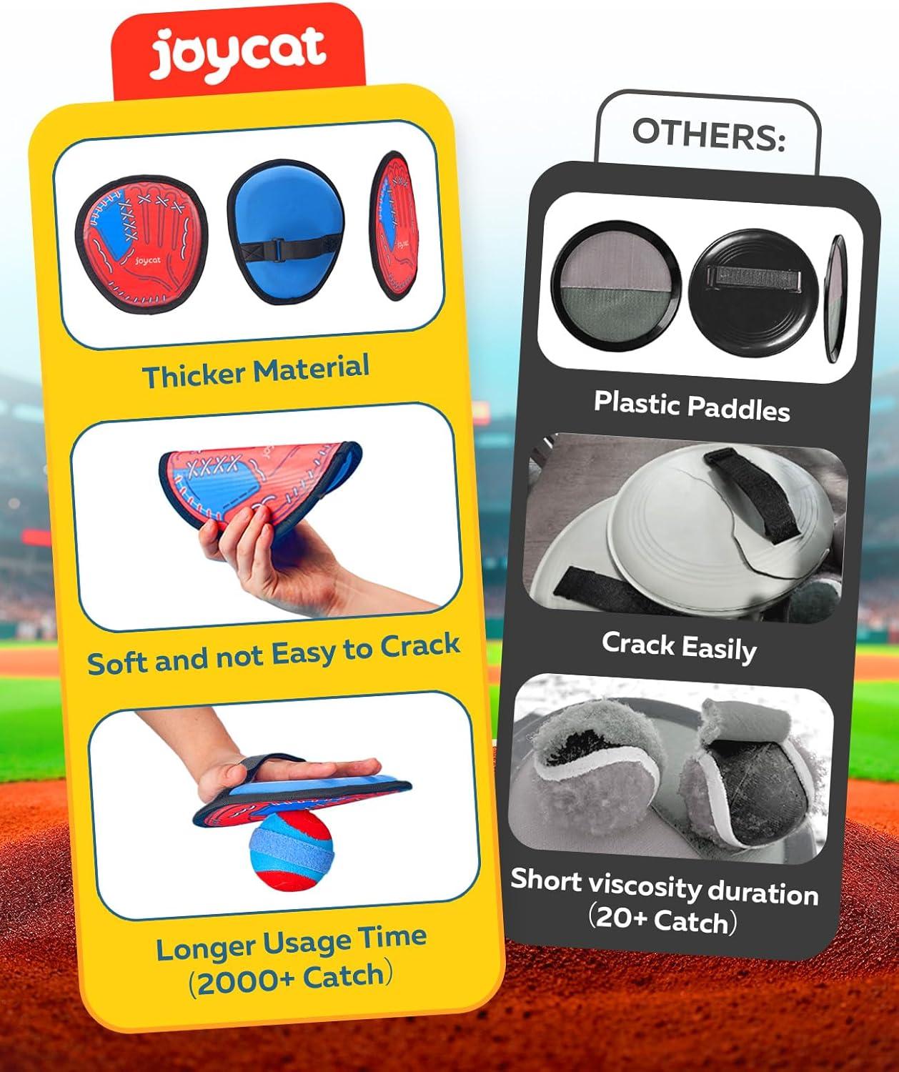 JoyCat Toss and Catch Ball Game for Kids,2 Paddles Outdoor Toys for Family Camping, Beach&Yard Games,Toddler Baseball Glove&Sticky Ball Set,Easter Basket Stuffers Birthday Gift for Boys Girls Age 3-12(2 Paddles 2 Balls)