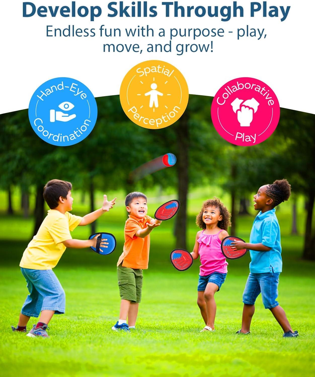JoyCat Toss and Catch Ball Game for Kids,2 Paddles Outdoor Toys for Family Camping, Beach&Yard Games,Toddler Baseball Glove&Sticky Ball Set,Easter Basket Stuffers Birthday Gift for Boys Girls Age 3-12(2 Paddles 2 Balls)