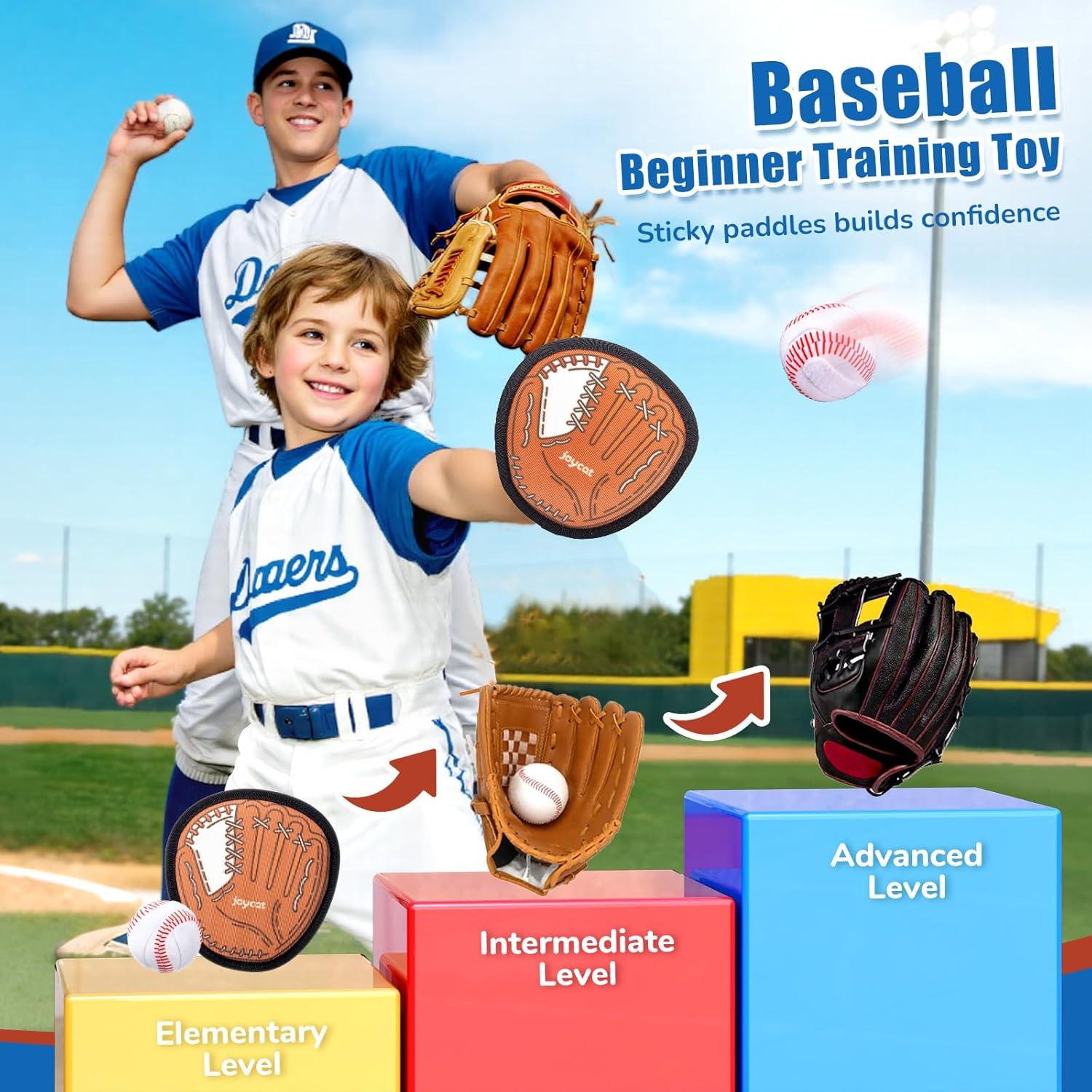 JoyCat Toss and Catch Ball Game for Kids,2 Paddles Outdoor Toys for Family Camping, Beach&Yard Games,Toddler Baseball Glove&Sticky Ball Set,Easter Basket Stuffers Birthday Gift for Boys Girls Age 3-12(4 Paddles 4 Balls(Brown))