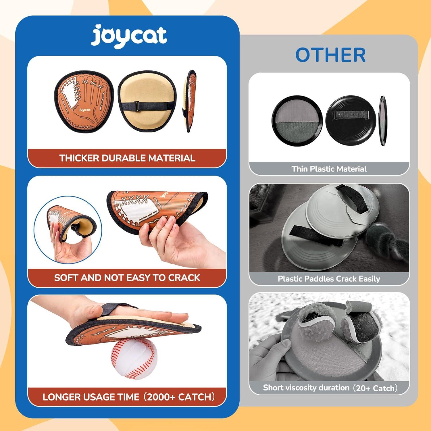 JoyCat Toss and Catch Ball Game for Kids,2 Paddles Outdoor Toys for Family Camping, Beach&Yard Games,Toddler Baseball Glove&Sticky Ball Set,Easter Basket Stuffers Birthday Gift for Boys Girls Age 3-12(4 Paddles 4 Balls(Brown))