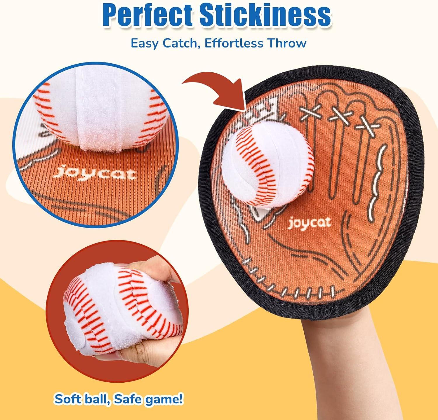 JoyCat Toss and Catch Ball Game for Kids,2 Paddles Outdoor Toys for Family Camping, Beach&Yard Games,Toddler Baseball Glove&Sticky Ball Set,Easter Basket Stuffers Birthday Gift for Boys Girls Age 3-12(4 Paddles 4 Balls(Brown))