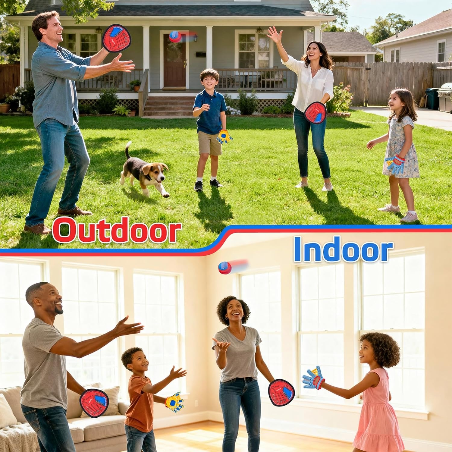 JoyCat Toss and Catch Ball Game with 4 Adjustable Gloves, 4 Soft Sticky Balls & Carry Bag, Toddler Baseball Glove Set, Outdoor Toys for Kids Ages 3-12, Family Backyard Beach Camping Games Gift(2 Gloves 2 Paddles Set)