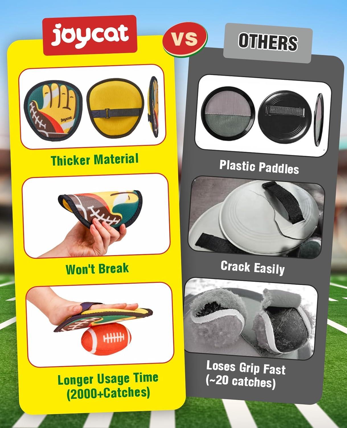 JoyCat Toss and Catch Ball Game for Kids,2 Paddles Outdoor Toys for Family Camping, Beach&Yard Games,Toddler Baseball Glove&Sticky Ball Set,Easter Basket Stuffers Birthday Gift for Boys Girls Age 3-12(4 Paddles 4 Balls(Football))