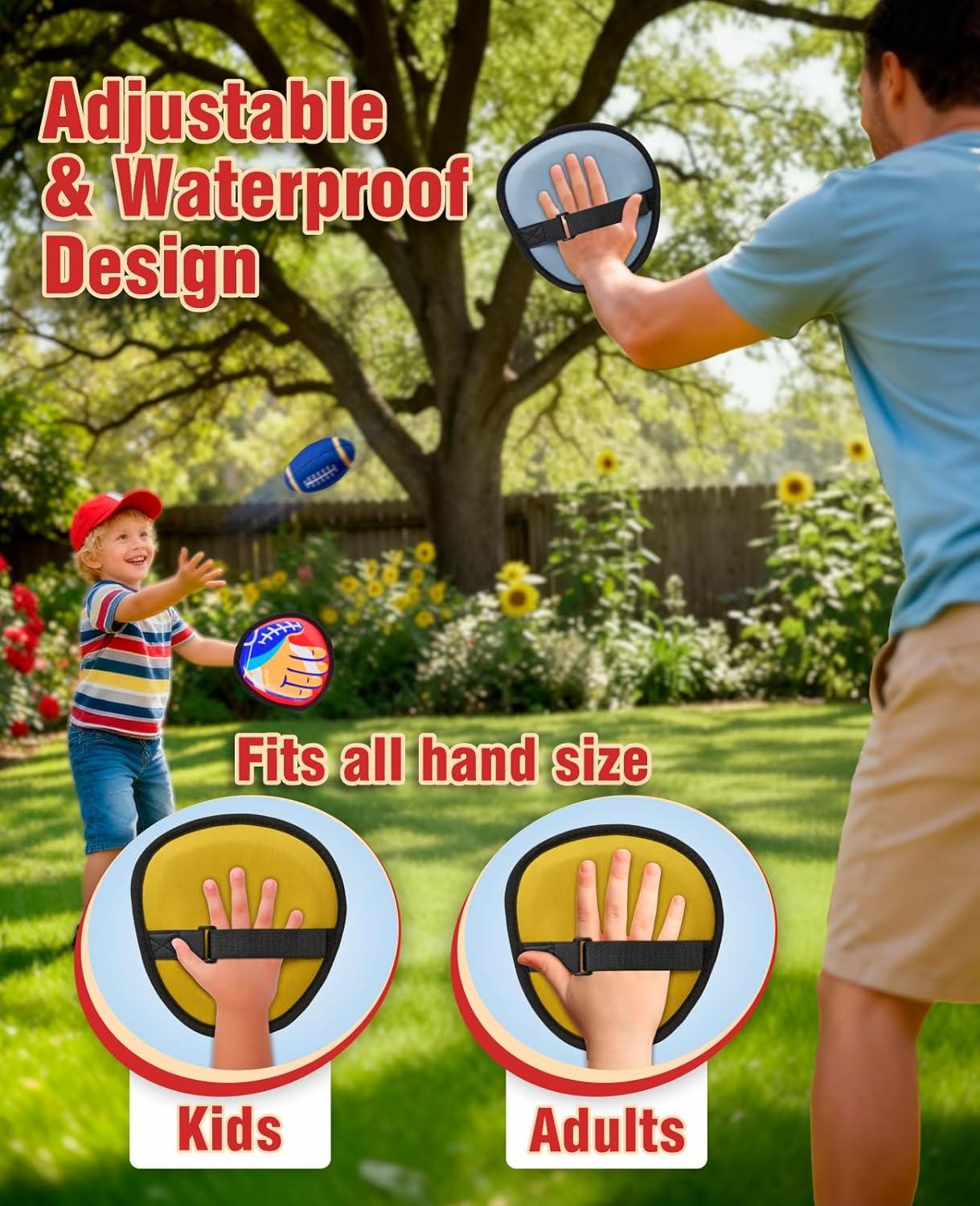 JoyCat Toss and Catch Ball Game for Kids,2 Paddles Outdoor Toys for Family Camping, Beach&Yard Games,Toddler Baseball Glove&Sticky Ball Set,Easter Basket Stuffers Birthday Gift for Boys Girls Age 3-12(4 Paddles 4 Balls(Football))