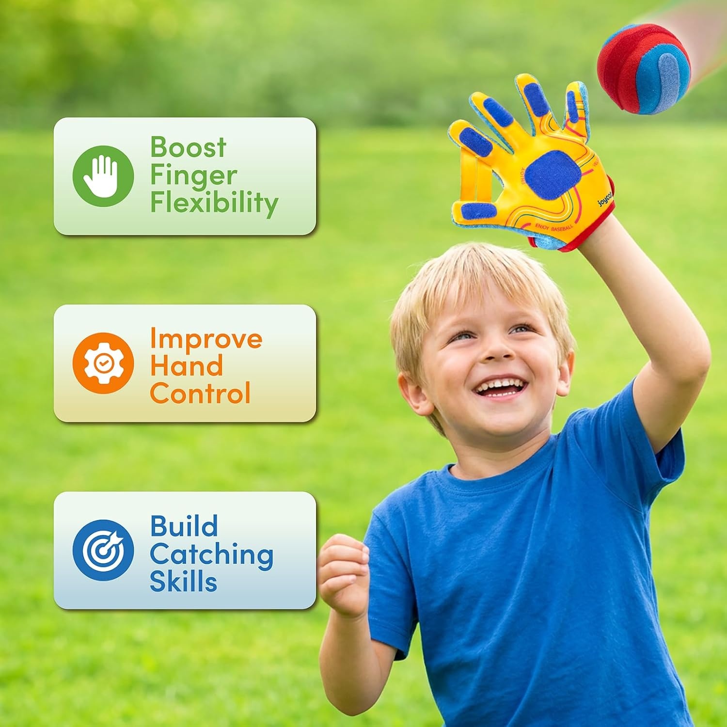 JoyCat Toss and Catch Ball Game with 4 Adjustable Gloves, 4 Soft Sticky Balls & Carry Bag, Toddler Baseball Glove Set, Outdoor Toys for Kids Ages 3-12, Family Backyard Beach Camping Games Gift(4 Gloves Set)
