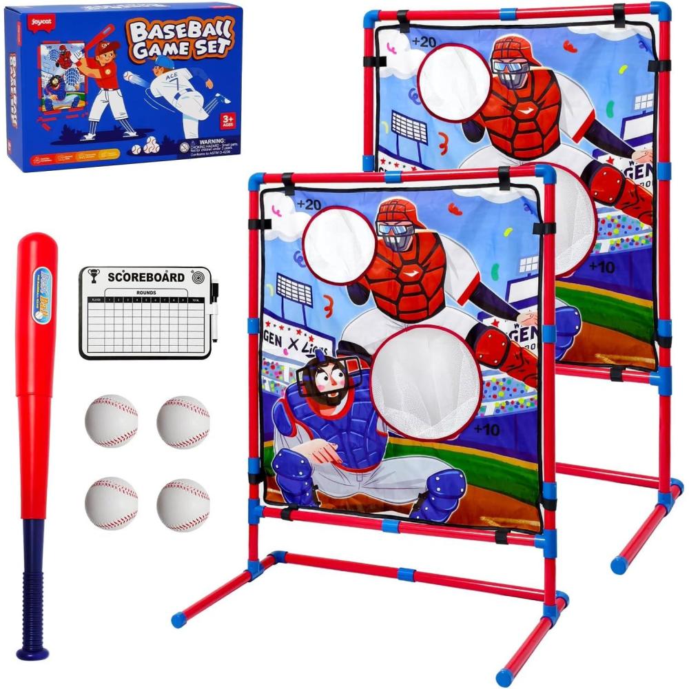 JoyCat Baseball Games for Kids,Toddler Baseball Practice Equipment with Adjustable Height Target for Throwing and Batting,Strike Zone,Tball Bat,4 Soft Balls,Easter Basket Stuffers for Boys Girls