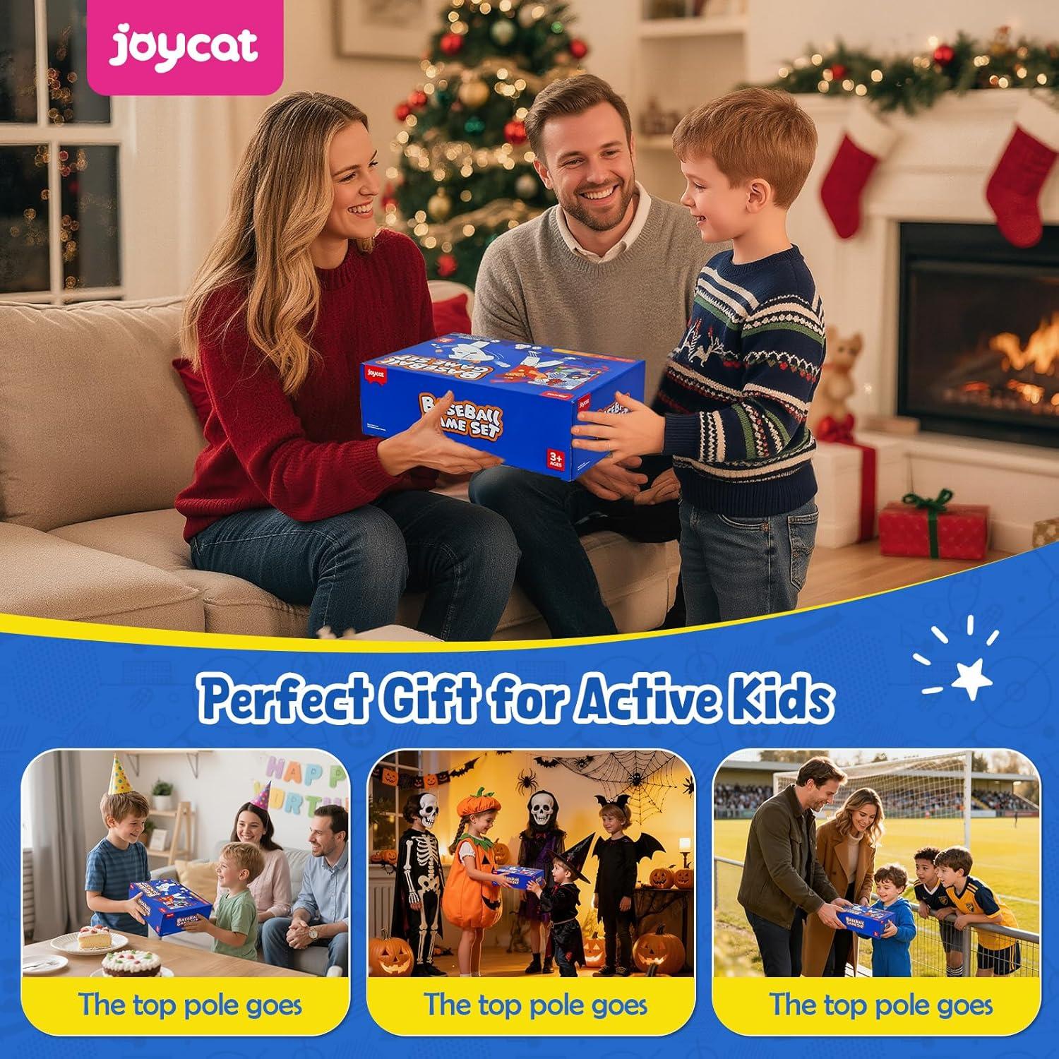 JoyCat Baseball Games for Kids,Toddler Baseball Practice Equipment with Adjustable Height Target for Throwing and Batting,Strike Zone,Tball Bat,4 Soft Balls,Easter Basket Stuffers for Boys Girls