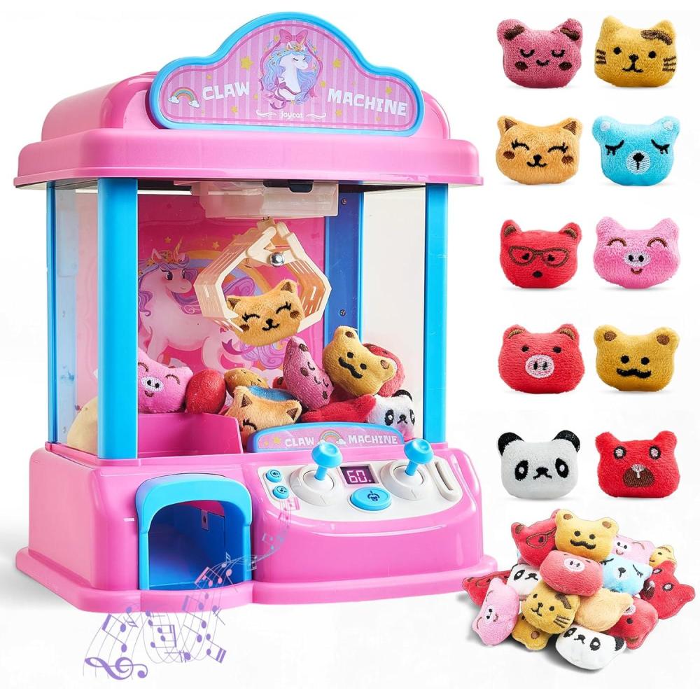 JoyCat Claw Machine for Kids, Unicorn Mini Vending Machine & Electronic Arcade Game with Adjustable Music & 20 Mini Plush Toys for Kids Ages 3-8, Indoor Toy for Home Party