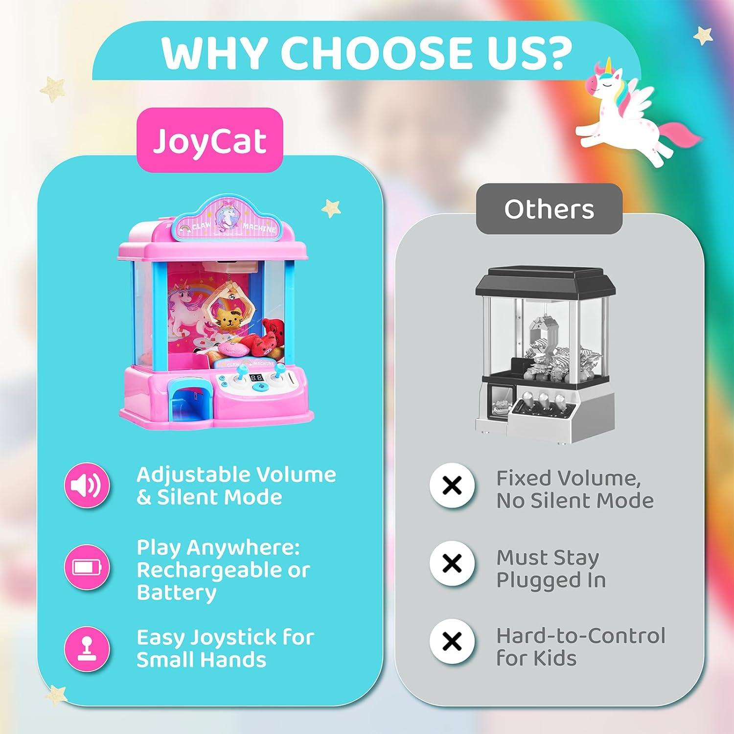 JoyCat Claw Machine for Kids, Unicorn Mini Vending Machine & Electronic Arcade Game with Adjustable Music & 20 Mini Plush Toys for Kids Ages 3-8, Indoor Toy for Home Party