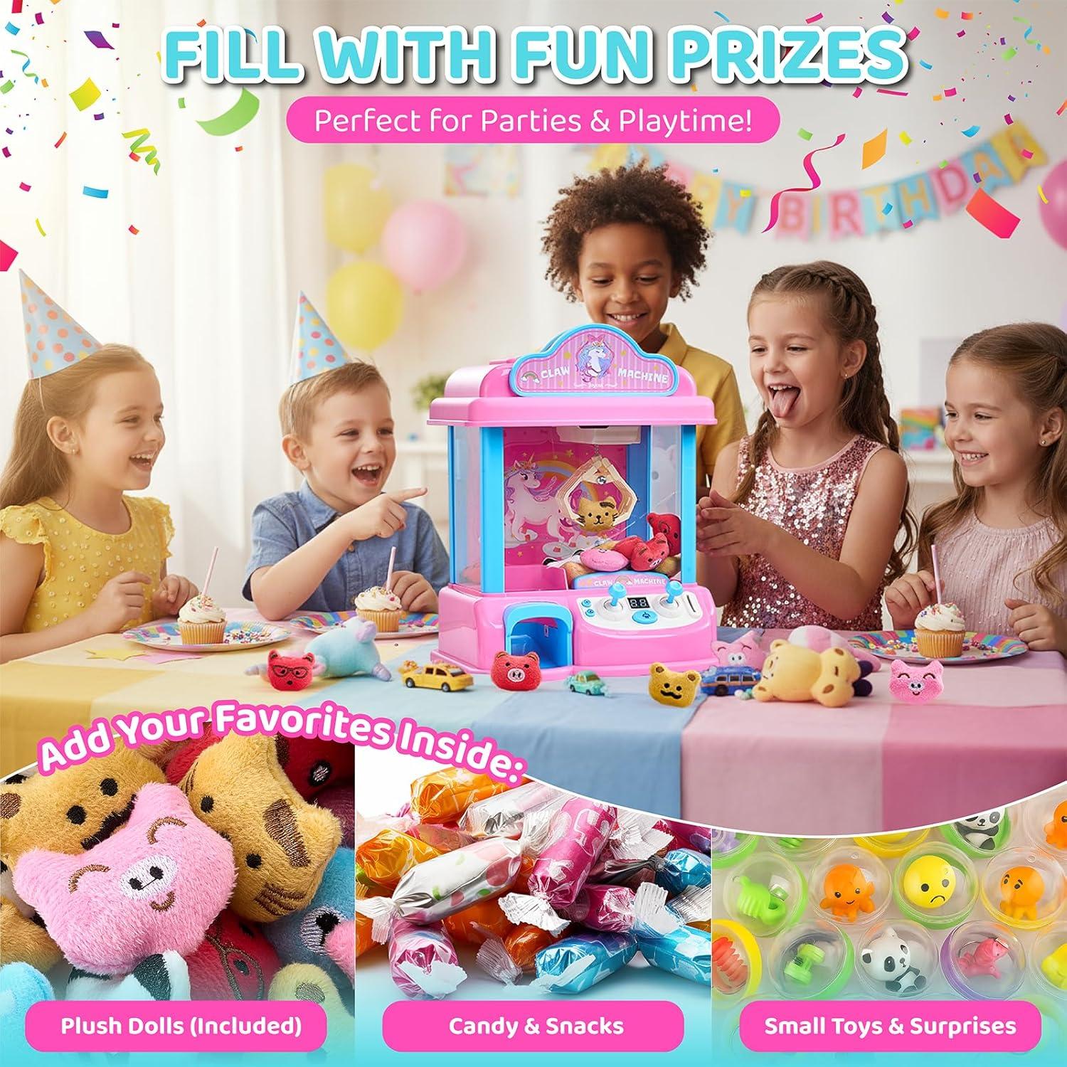 JoyCat Claw Machine for Kids, Unicorn Mini Vending Machine & Electronic Arcade Game with Adjustable Music & 20 Mini Plush Toys for Kids Ages 3-8, Indoor Toy for Home Party